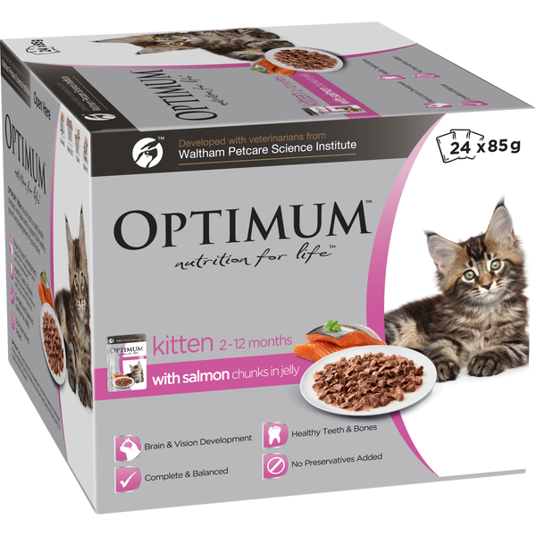 Optimum Kitten With Salmon Chunks In Jelly Wet Cat Food 85g x 24