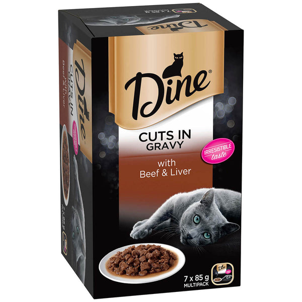 Dine Classic Cuts in Gravy with Beef and Liver Multipack Wet Cat Food 85g x 7