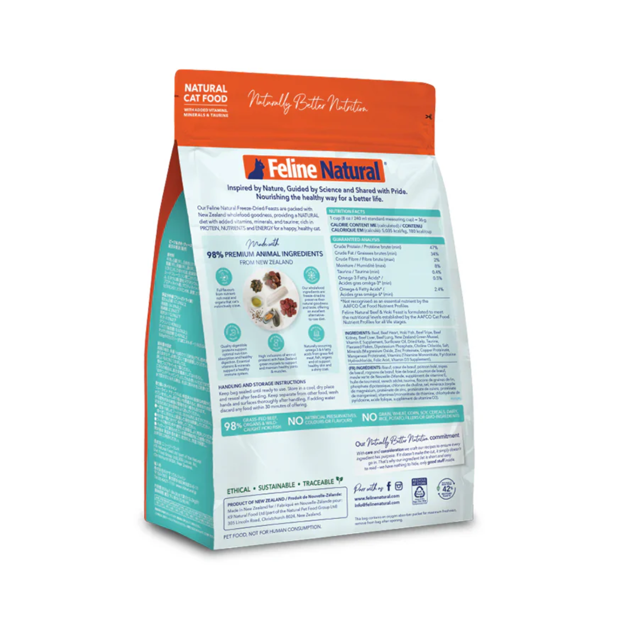 Feline Natural Grain Free Freeze Dried Cat Food Beef & Hoki