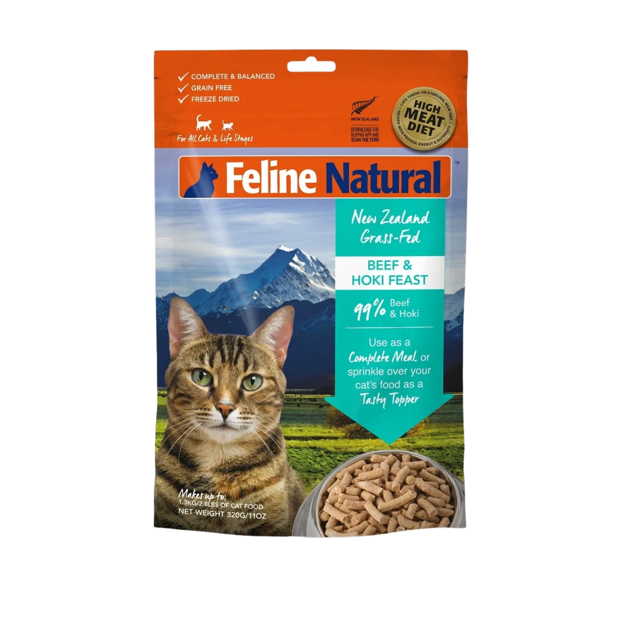 Feline Natural Grain Free Freeze Dried Cat Food Beef & Hoki