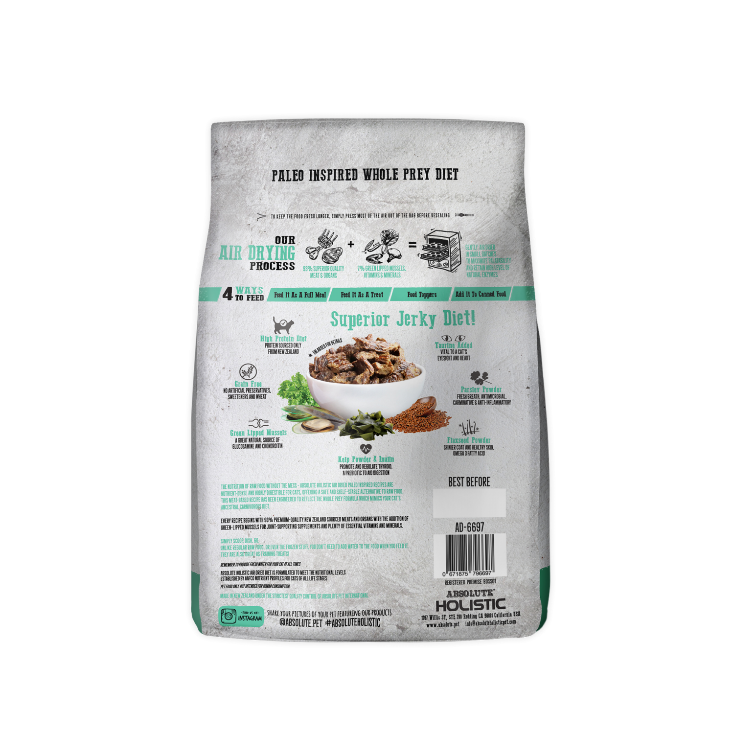 Absolute Holistic Air Dried Cat Food Chicken & Hoki 500g