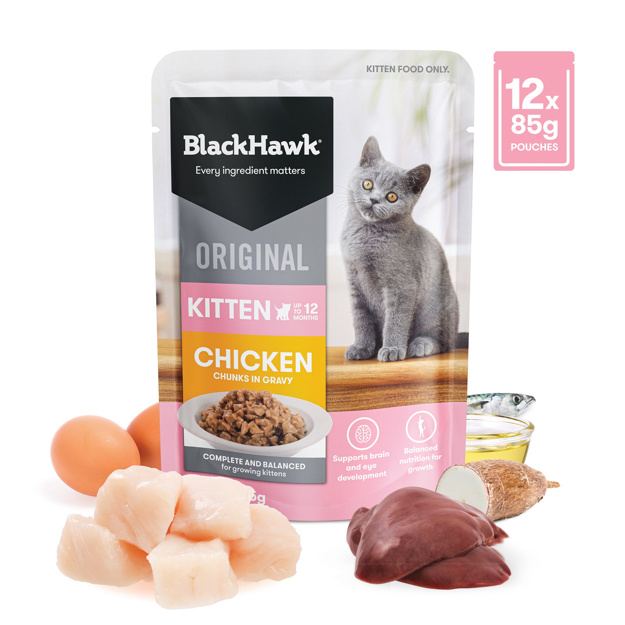 Black Hawk Original Kitten Chicken in Gravy Cat Wet Food 85g x 12
