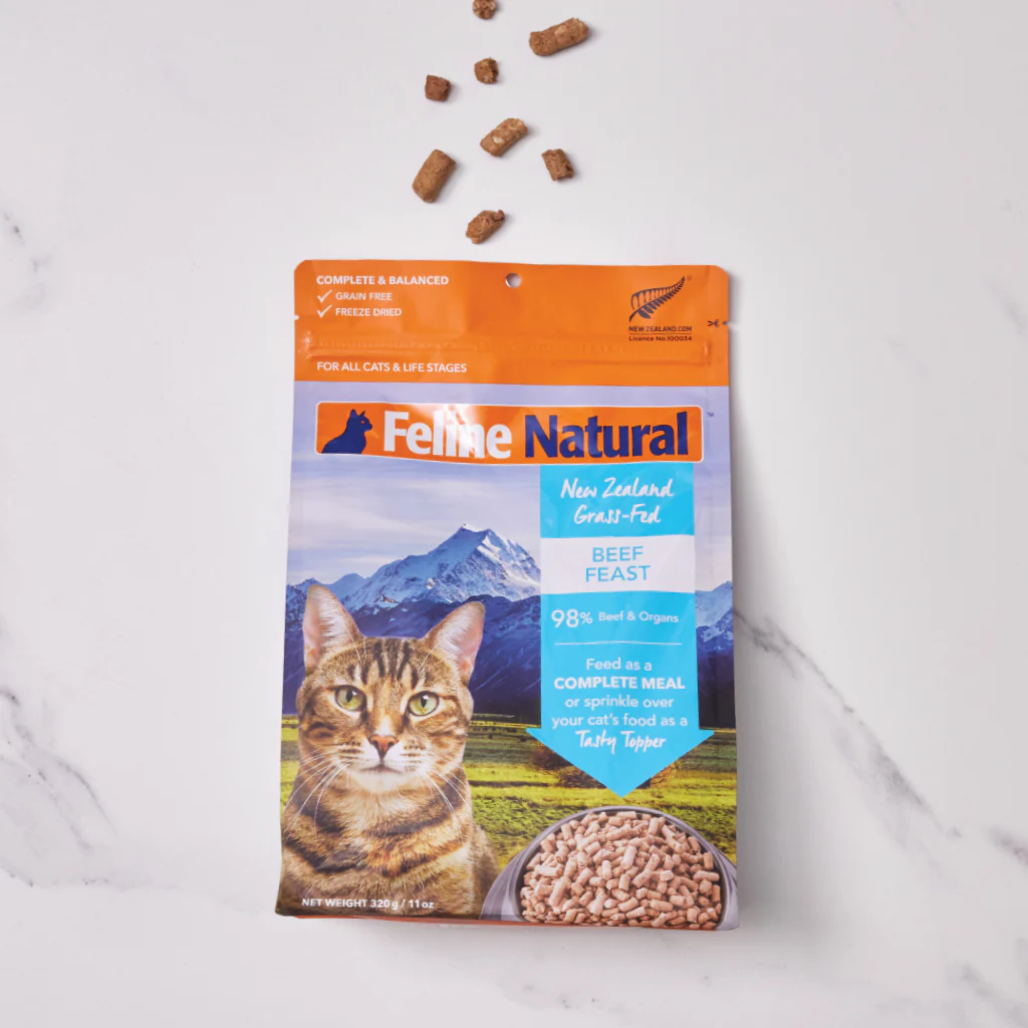 Feline Natural Grain Free Freeze Dried Cat Food Beef 320g