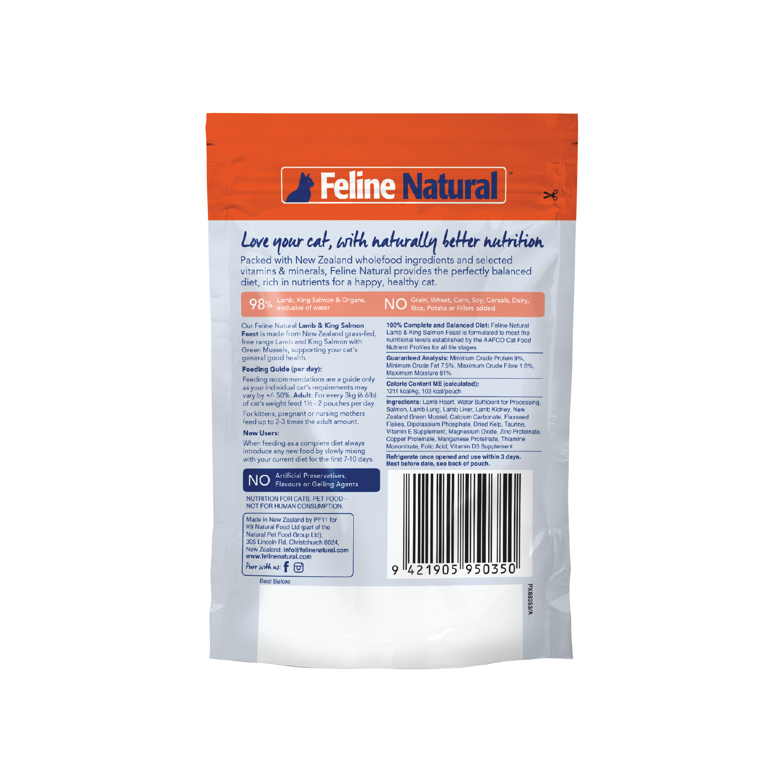 Feline Natural Grain Free Pouches Lamb & Salmon Feast 85g x 24