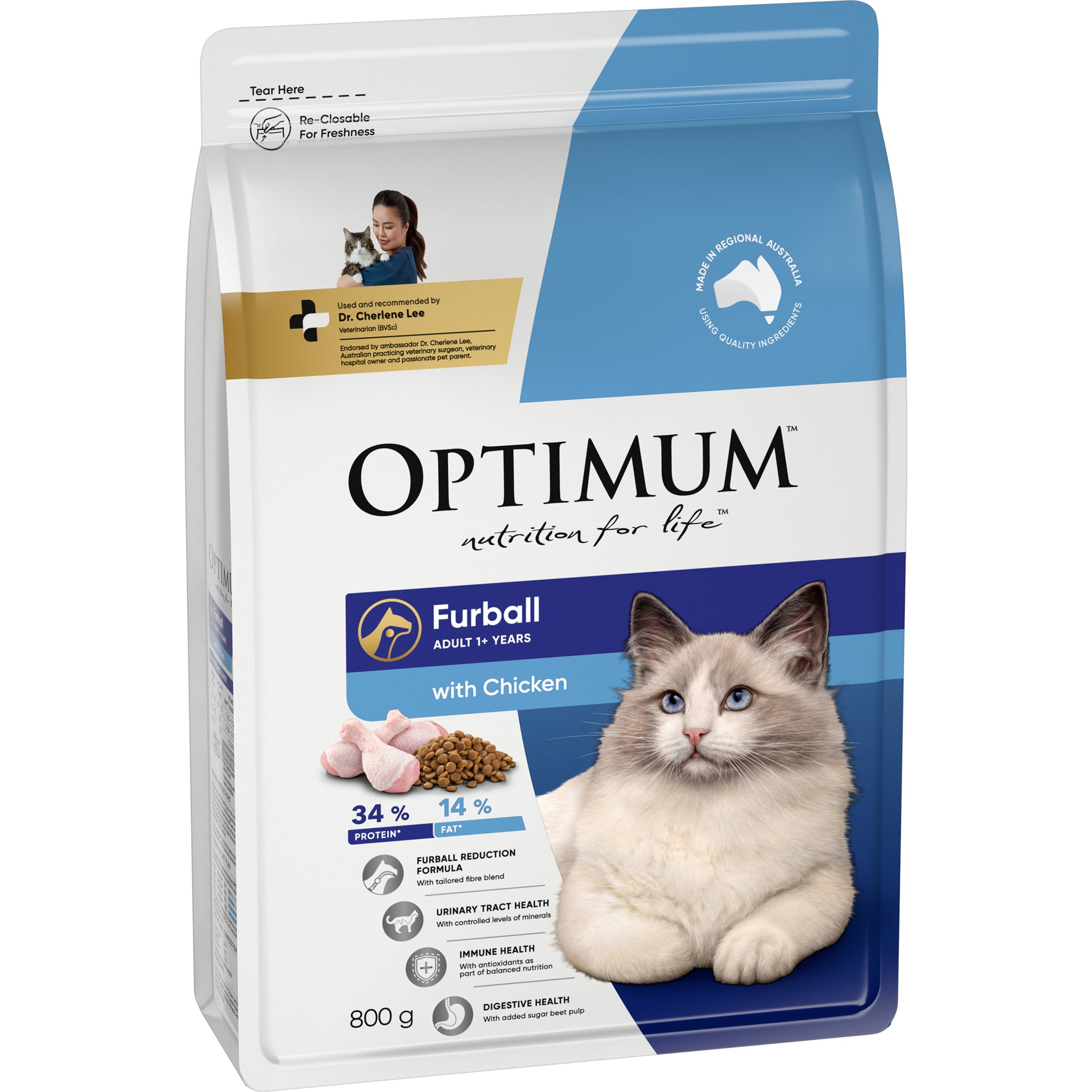 Optimum Cat Adult Dry Food Chicken Furball 800g