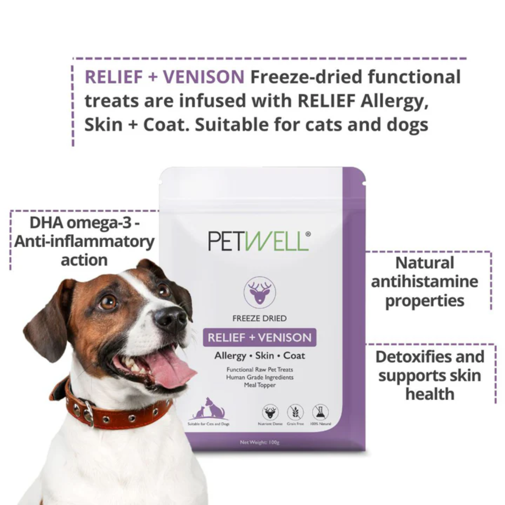 PetWell RELIEF + VENISON Dog and Cat Functional Treats 100g