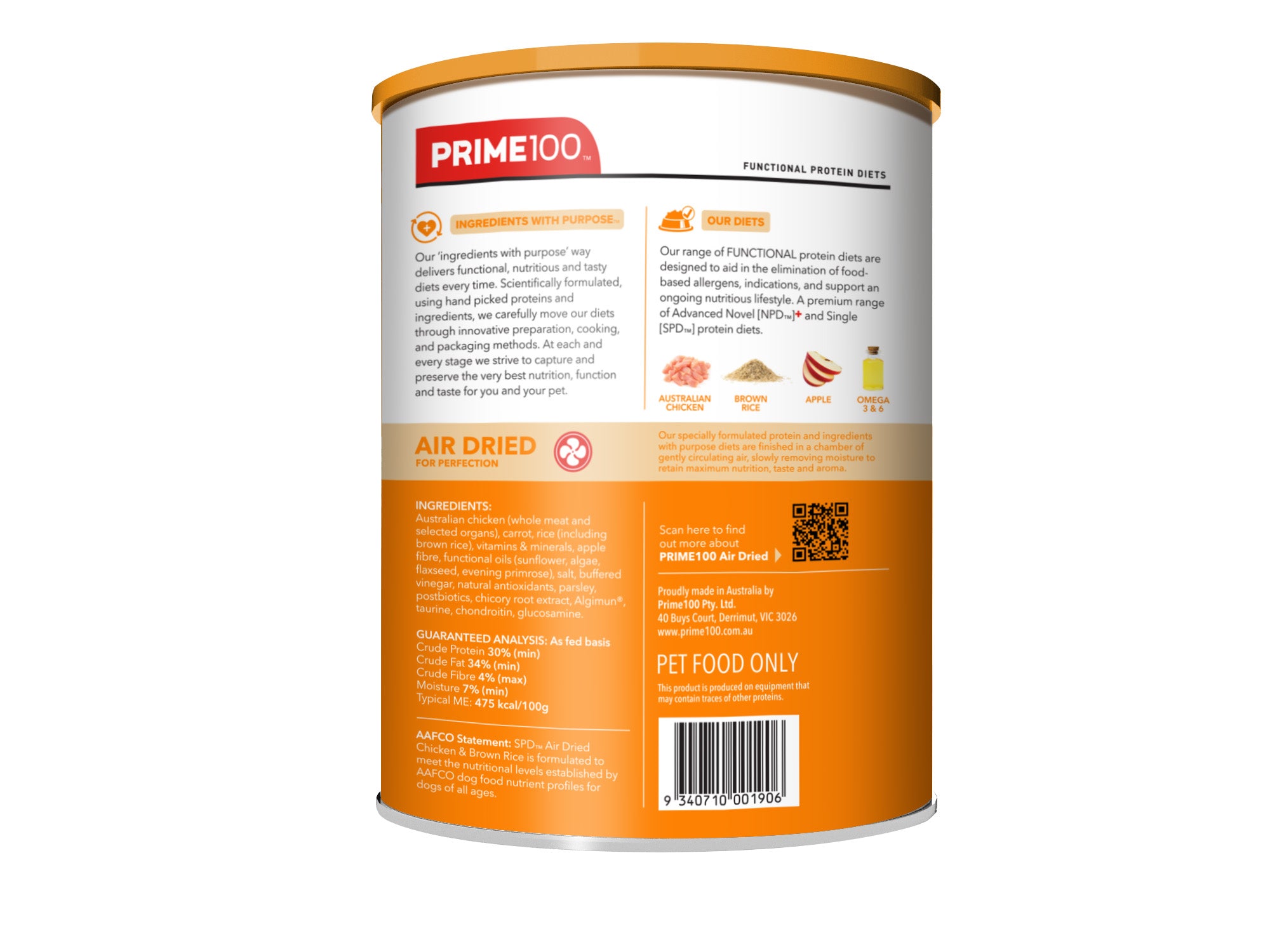 Prime100 Air Dried Dog Food Chicken & Brown Rice