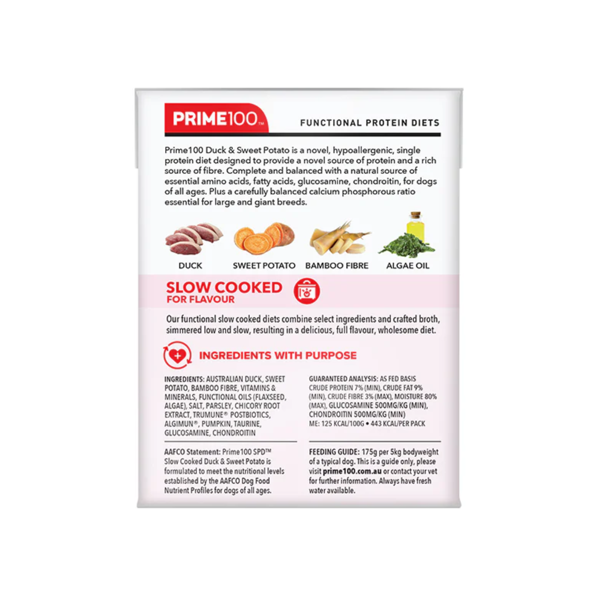 Prime100 SPD Dog Wet Food Slow Cooked Duck & Sweet Potato 354g x 12