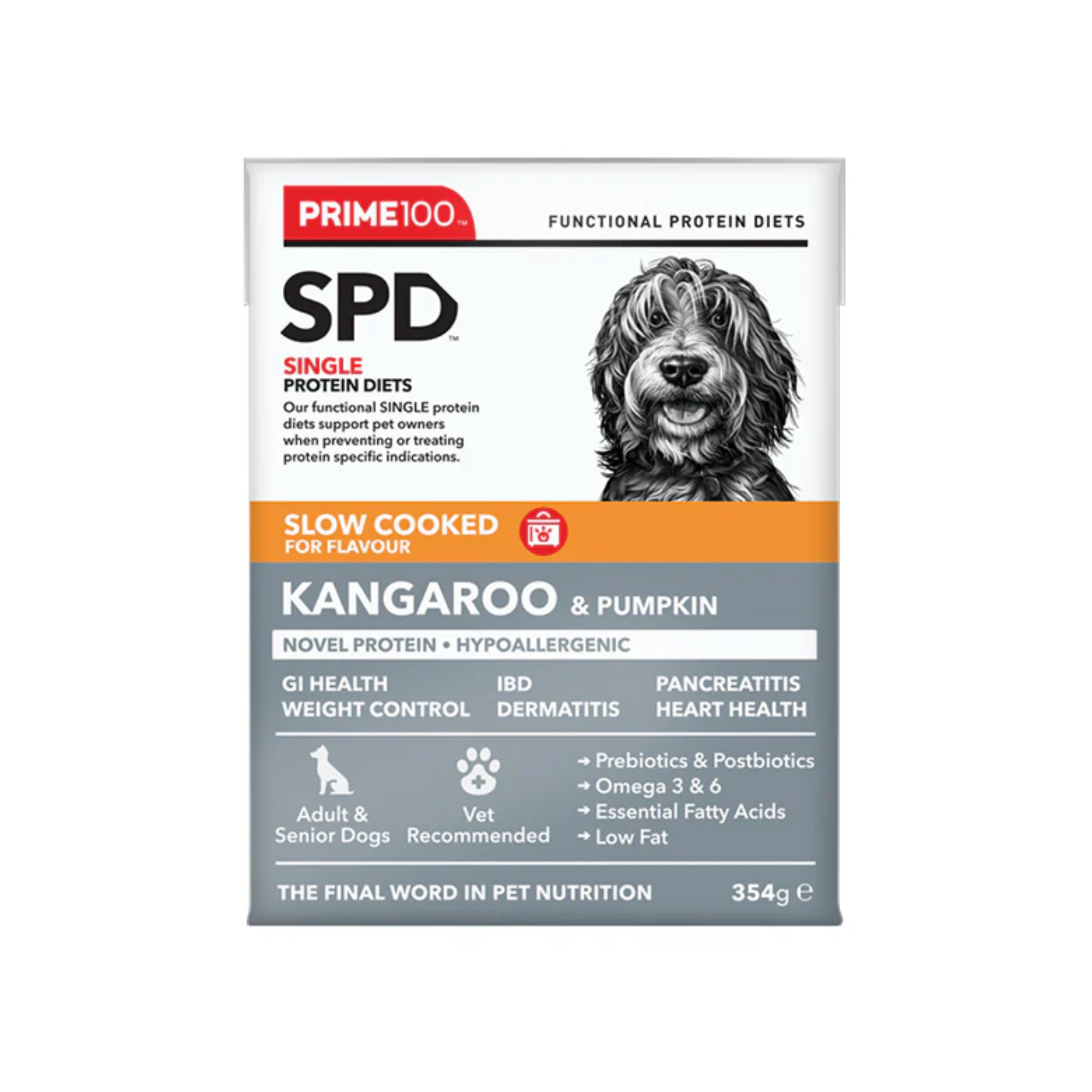 Prime100 SPD Dog Wet Food Slow Cooked Kangaroo & Pumpkin 354g x 12