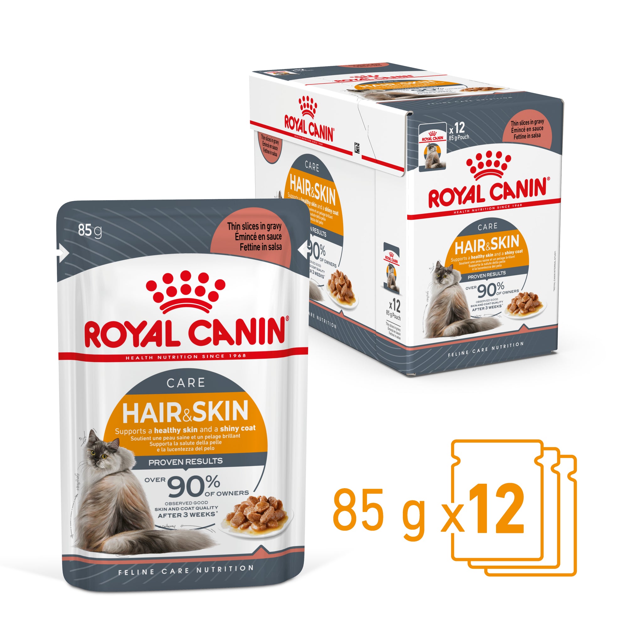 Royal Canin Hair & Skin Gravy Adult Wet Cat Food Pouches 85g x 12