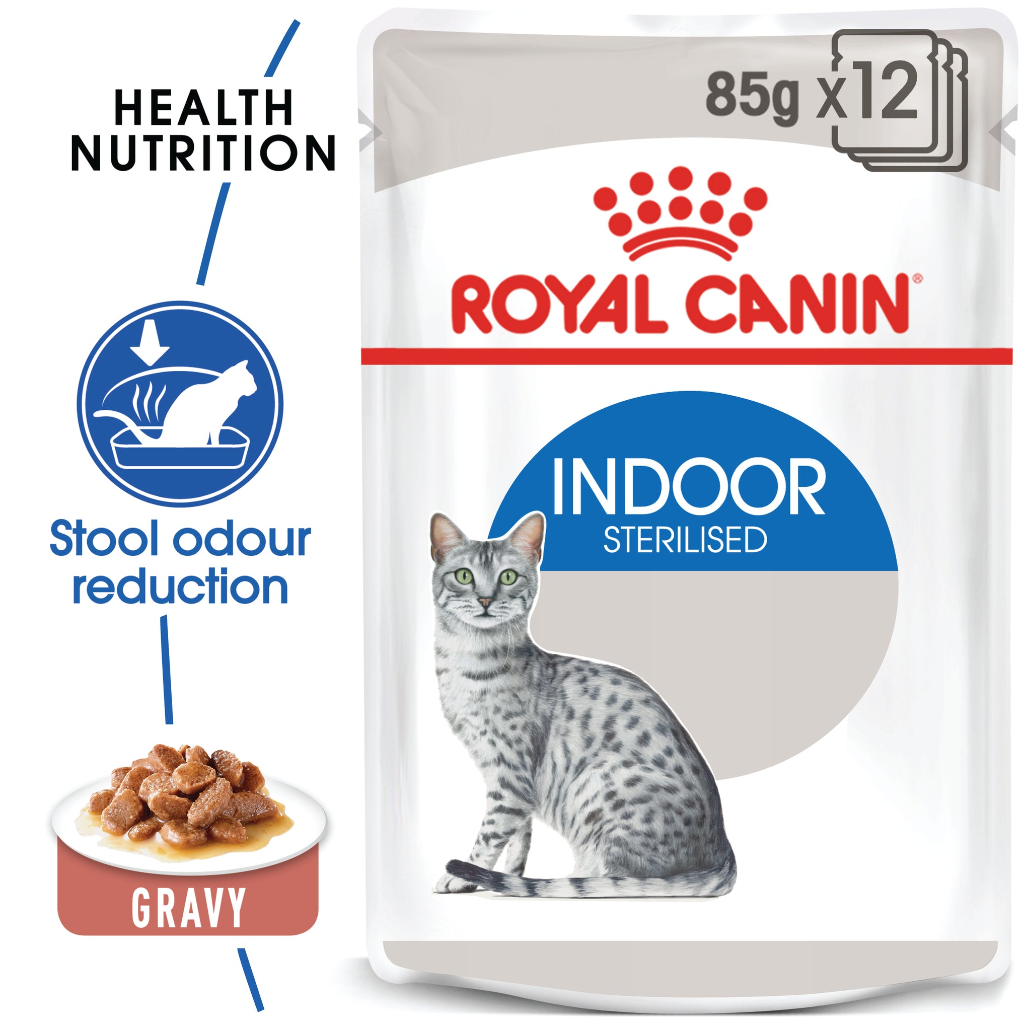 Royal Canin Indoor With Gravy Adult Wet Cat Food Pouches 85g x 12