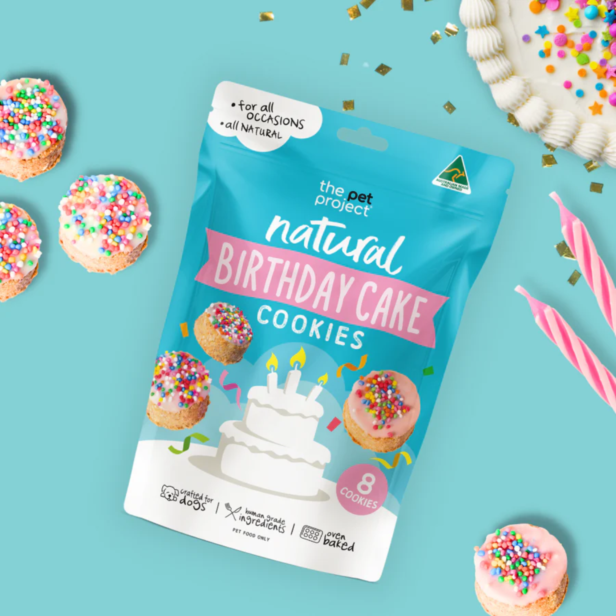 The Pet Project Dog Treat Birthday Cake Cookies 8 Pack