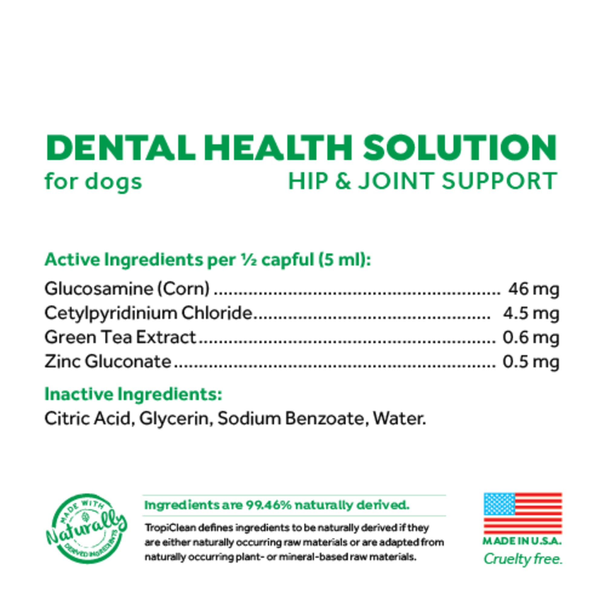 TropiClean Fresh Breath Dental Health Solution plus Hip & Joint Support 473ml