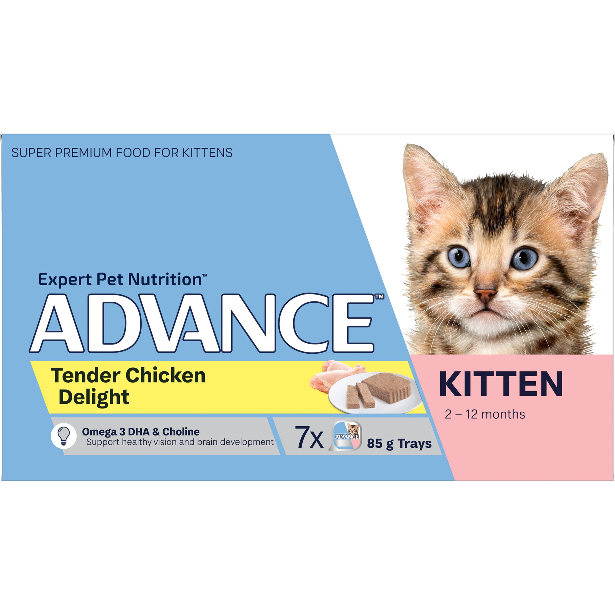 Advance Tender Chicken Delight Kitten Wet Cat Food Trays 85g x 7