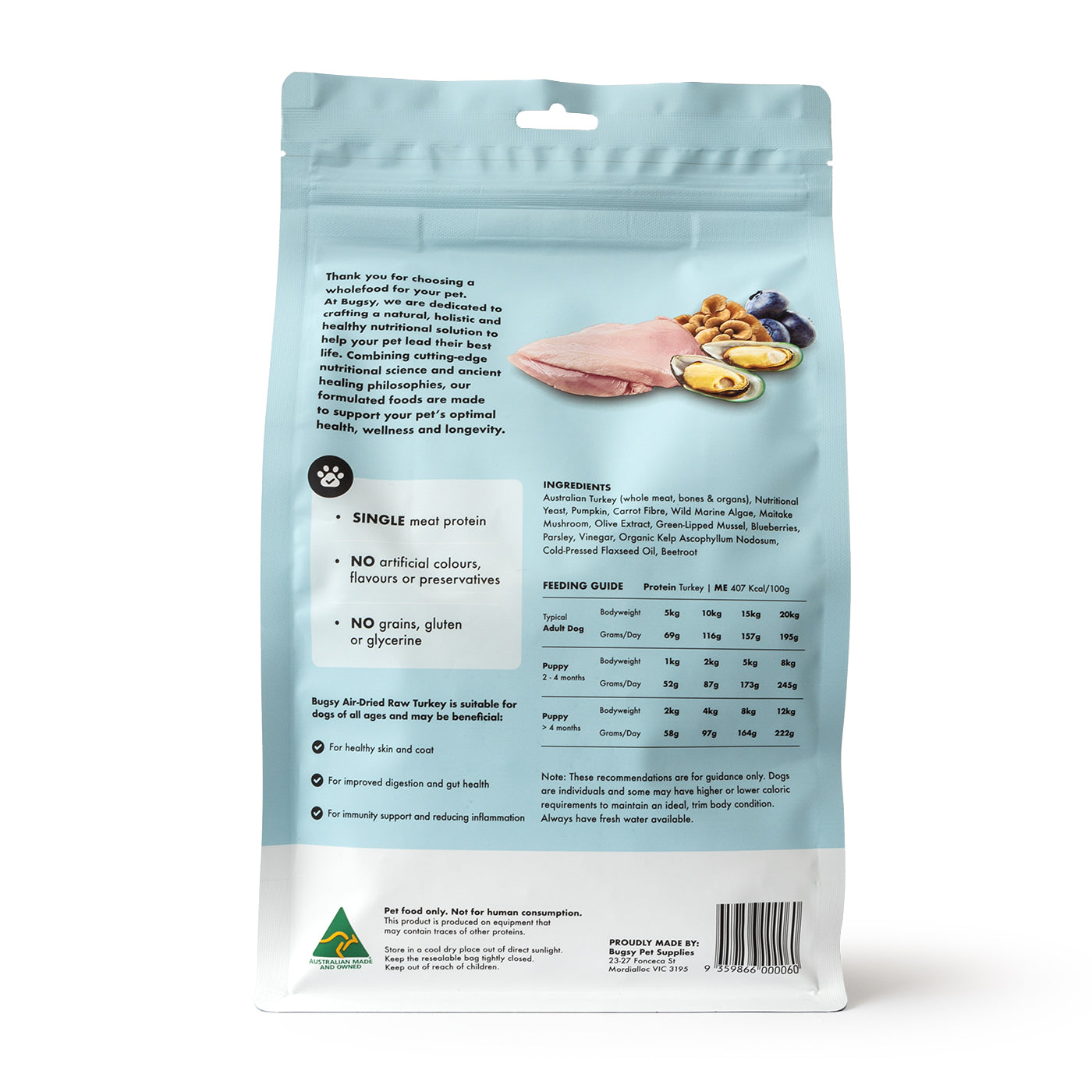 Bugsy Air Dried Dog Food Turkey