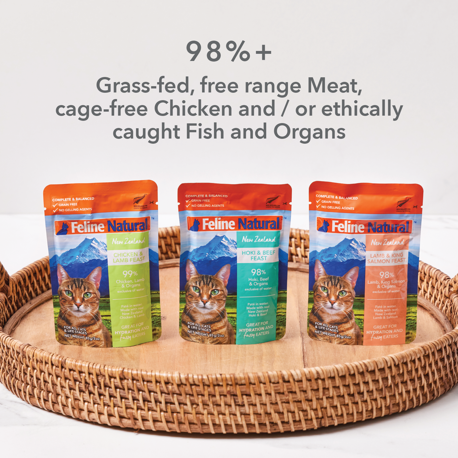 Feline Natural Grain Free Pouches Hoki & Beef Feast 85g x 24