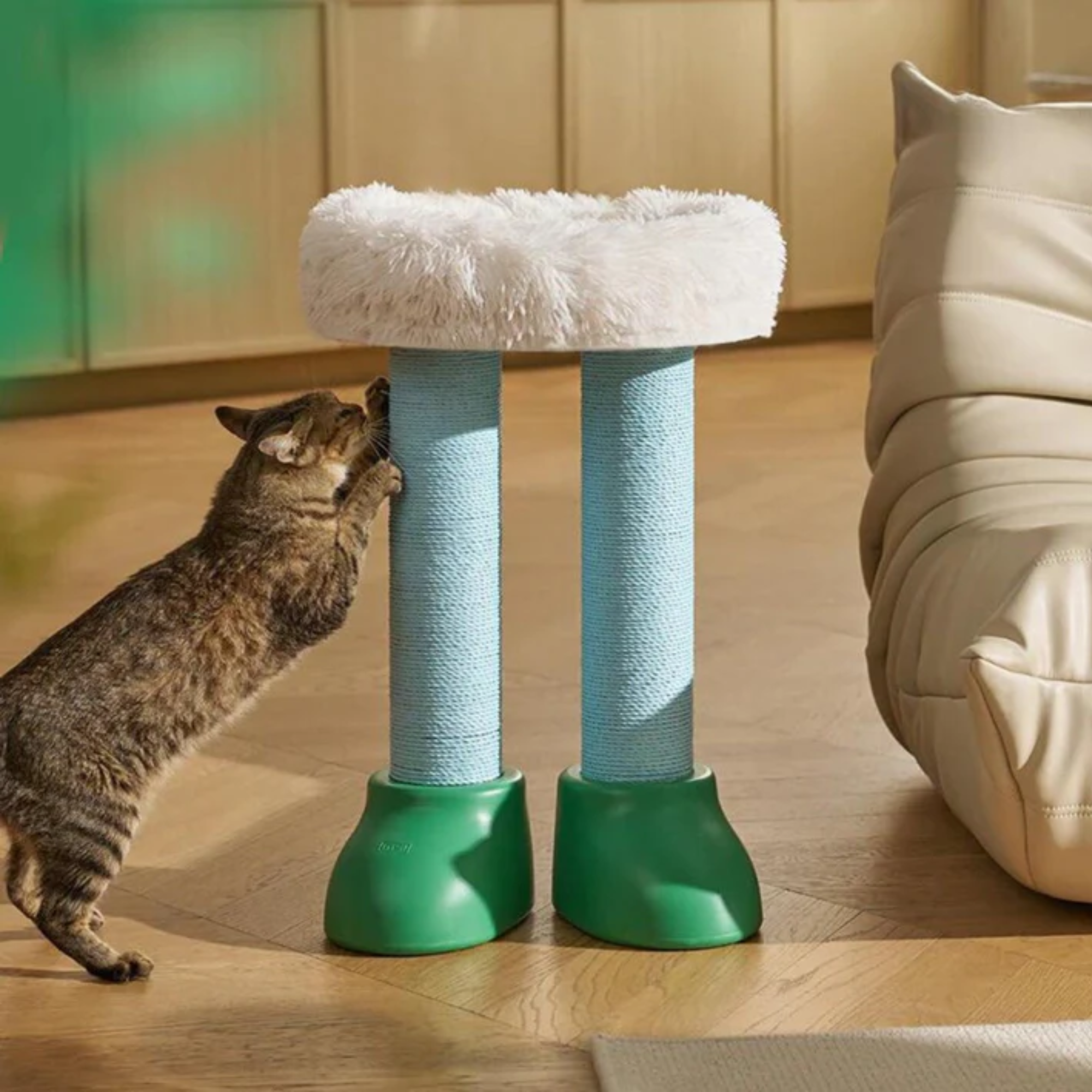 Makesure 3-in-1 Cat Scratcher Bed and Side Table Green and White