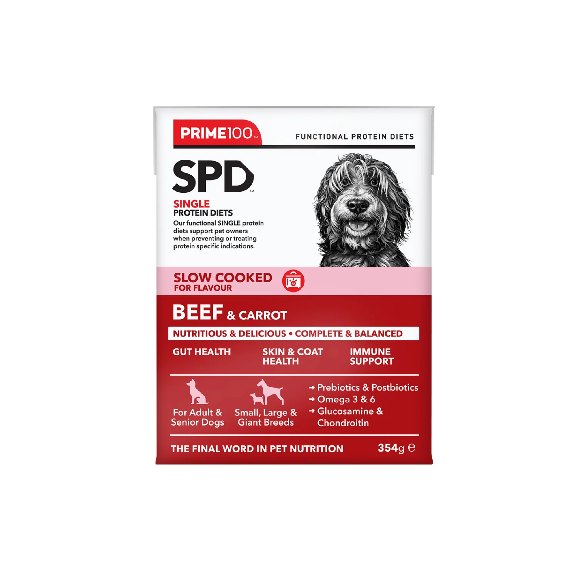 Prime100 SPD Dog Wet Food Slow Cooked Beef & Carrot 354g