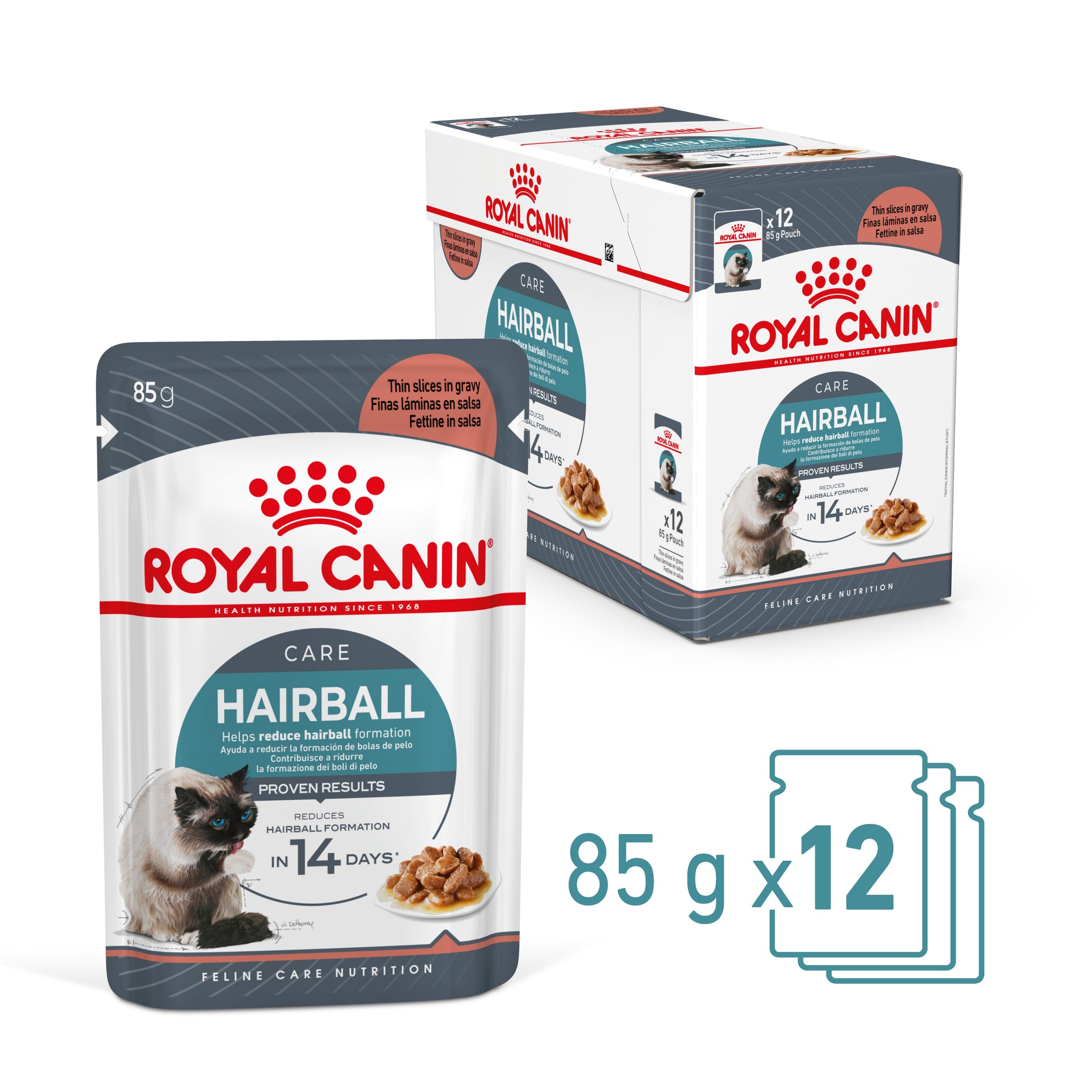 Royal Canin Hairball Care With Gravy Adult Wet Cat Food Pouches 85g x 12