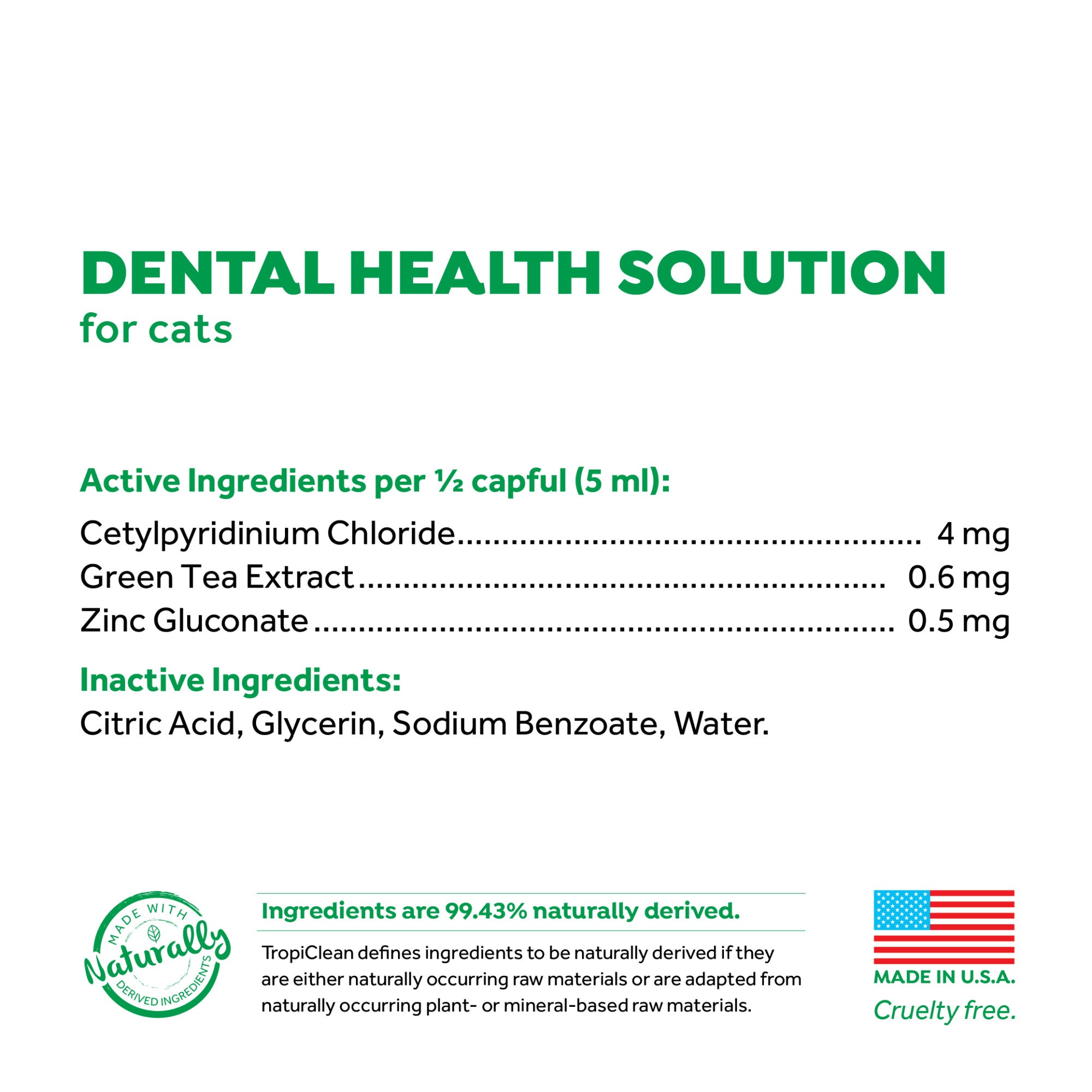 TropiClean Fresh Breath Dental Health Solution for Cats 473ml