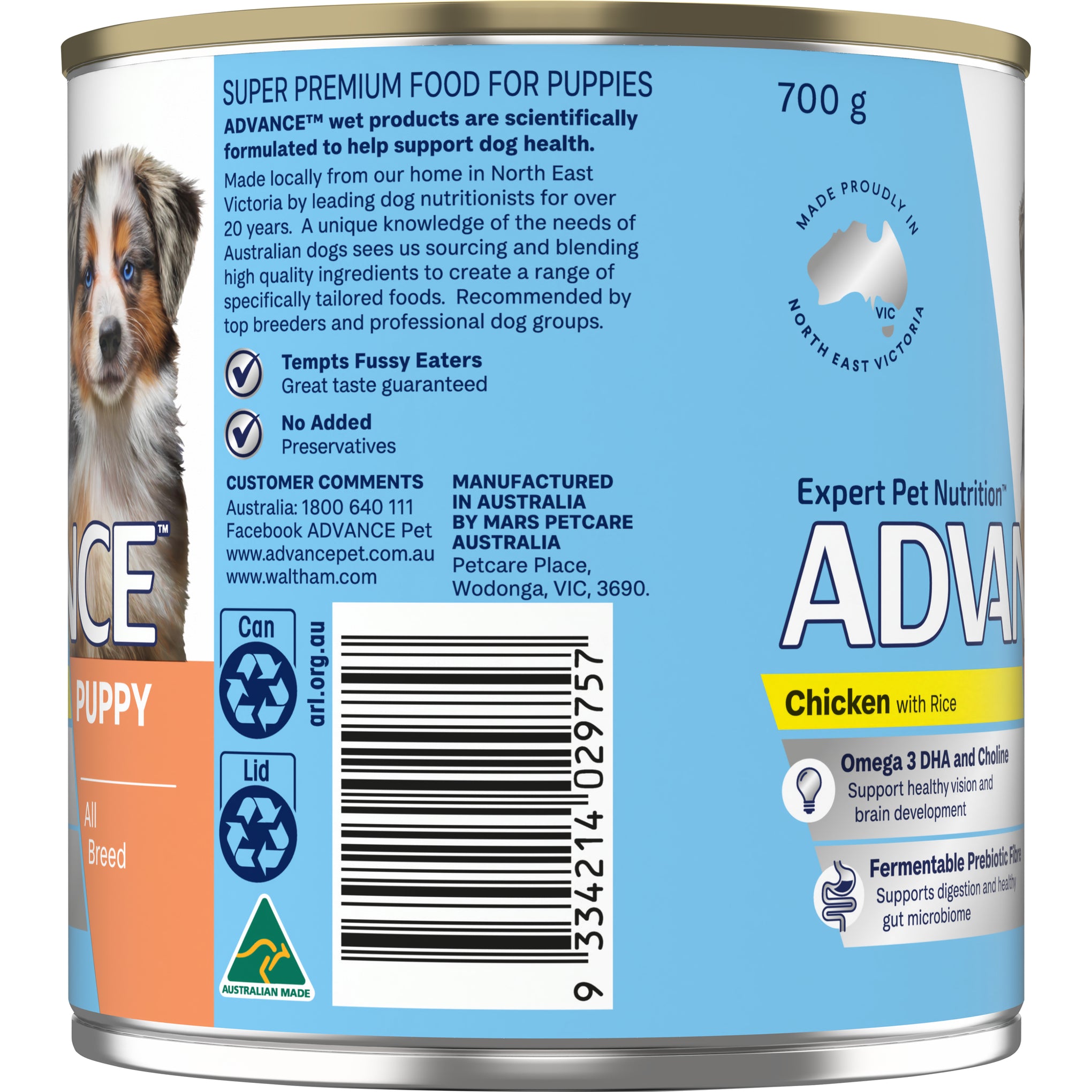 Advance Chicken and Rice All Breed Puppy Wet Dog Food Can 700g x 12
