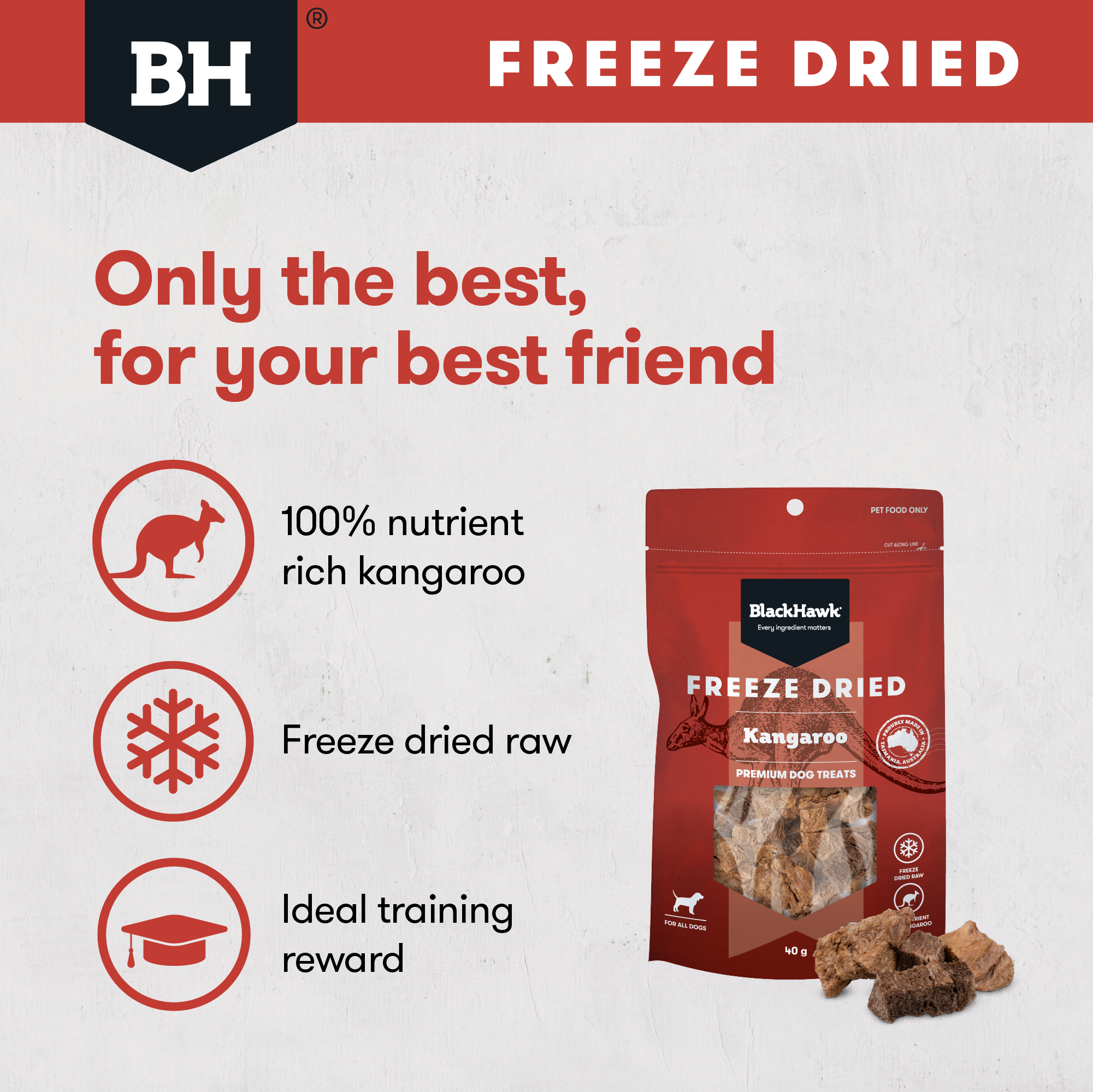 Black Hawk Freeze Dried Kangaroo Dog Treat 40g