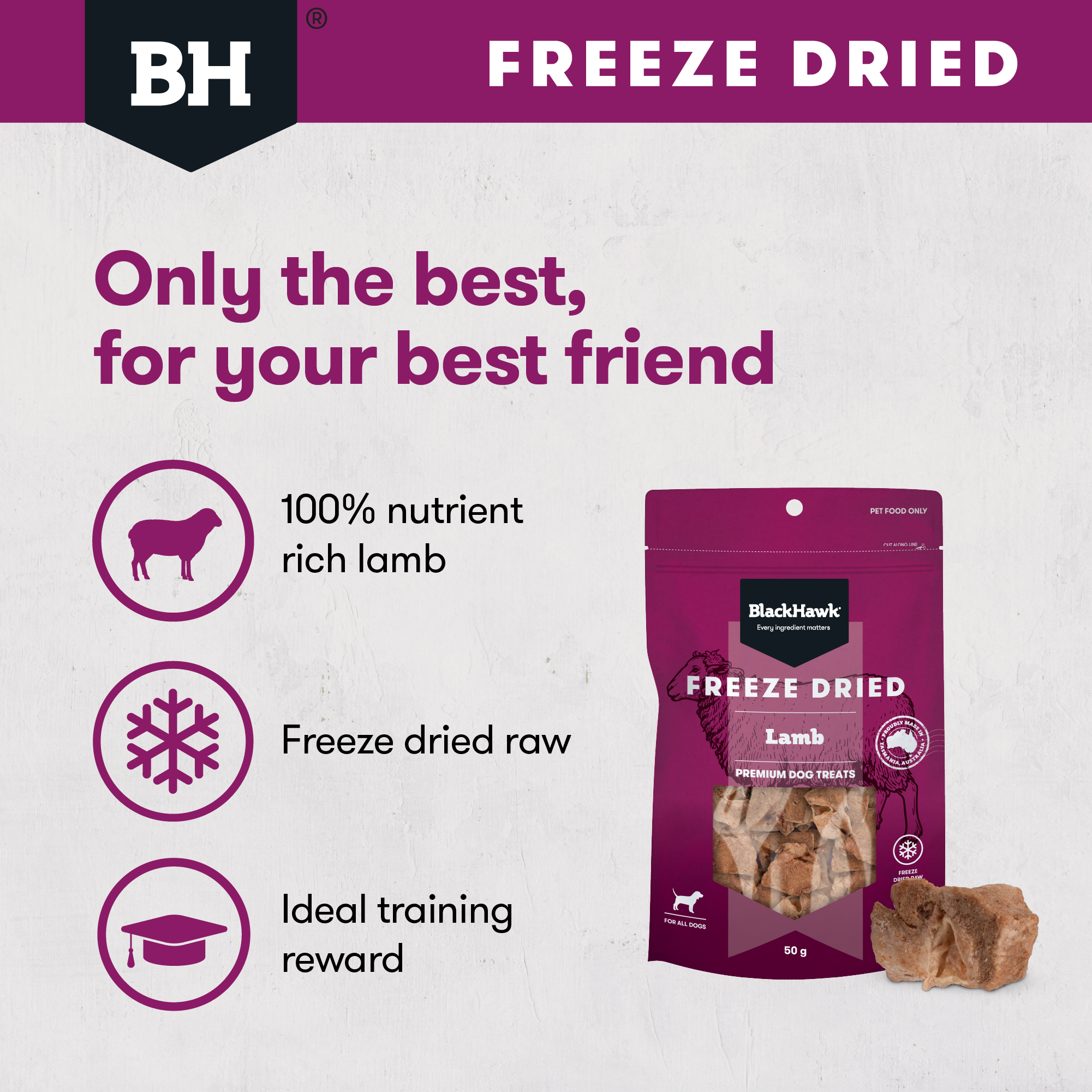 Black Hawk Freeze Dried Lamb Dog Treat 50g