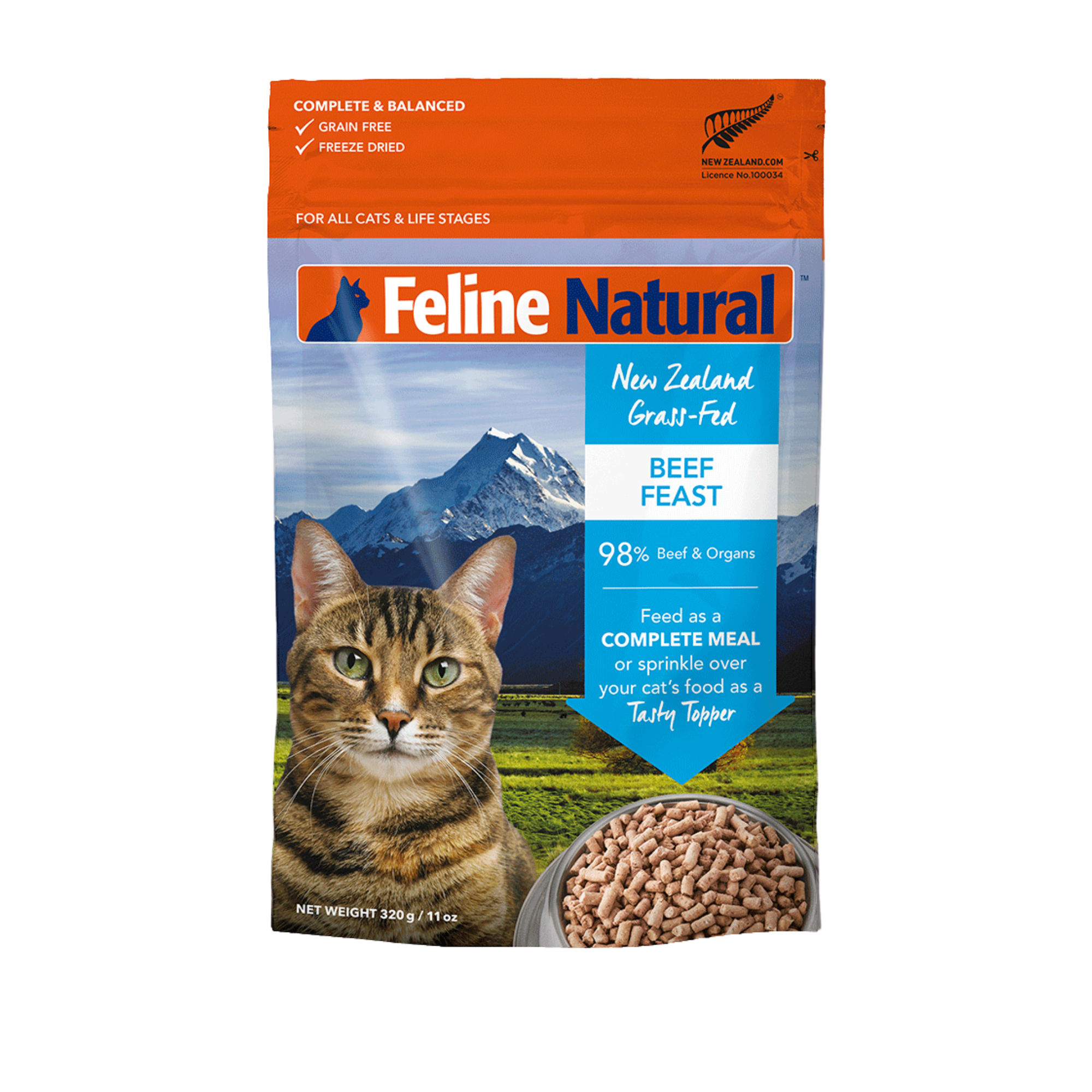 Feline Natural Grain Free Freeze Dried Cat Food Beef 320g