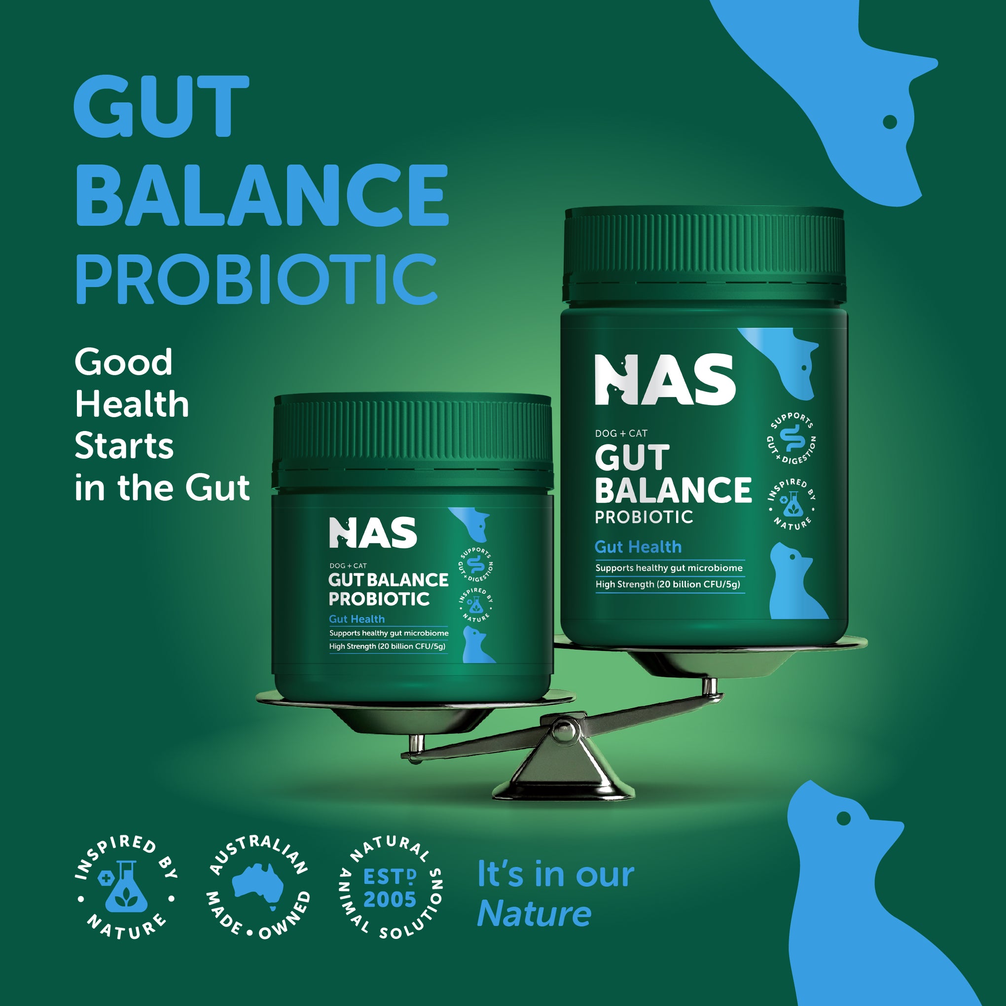 Natural Animal Solutions Gut Balance ProBiotic Natural Blend for Dogs and Cats