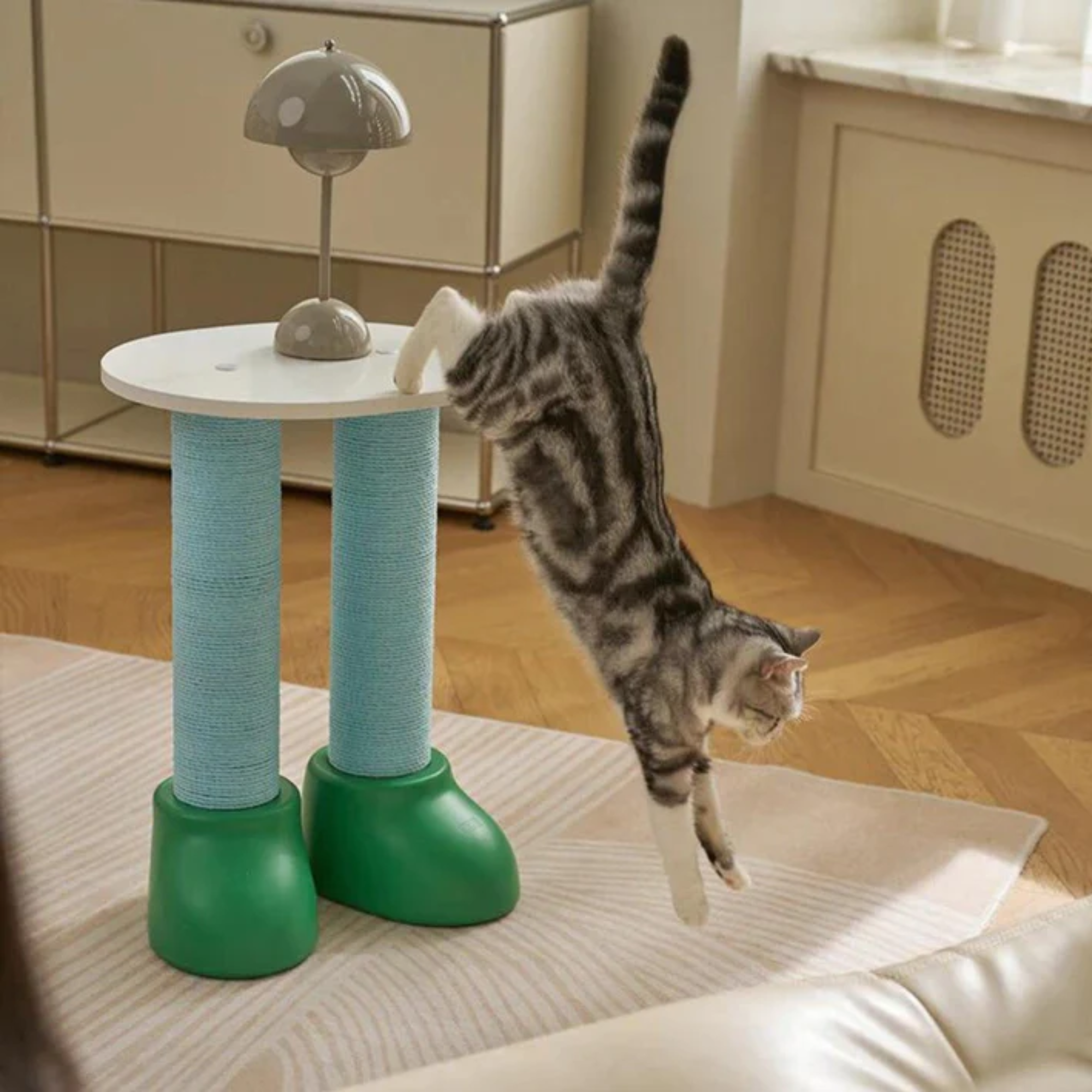 Makesure 3-in-1 Cat Scratcher Bed and Side Table Green and White