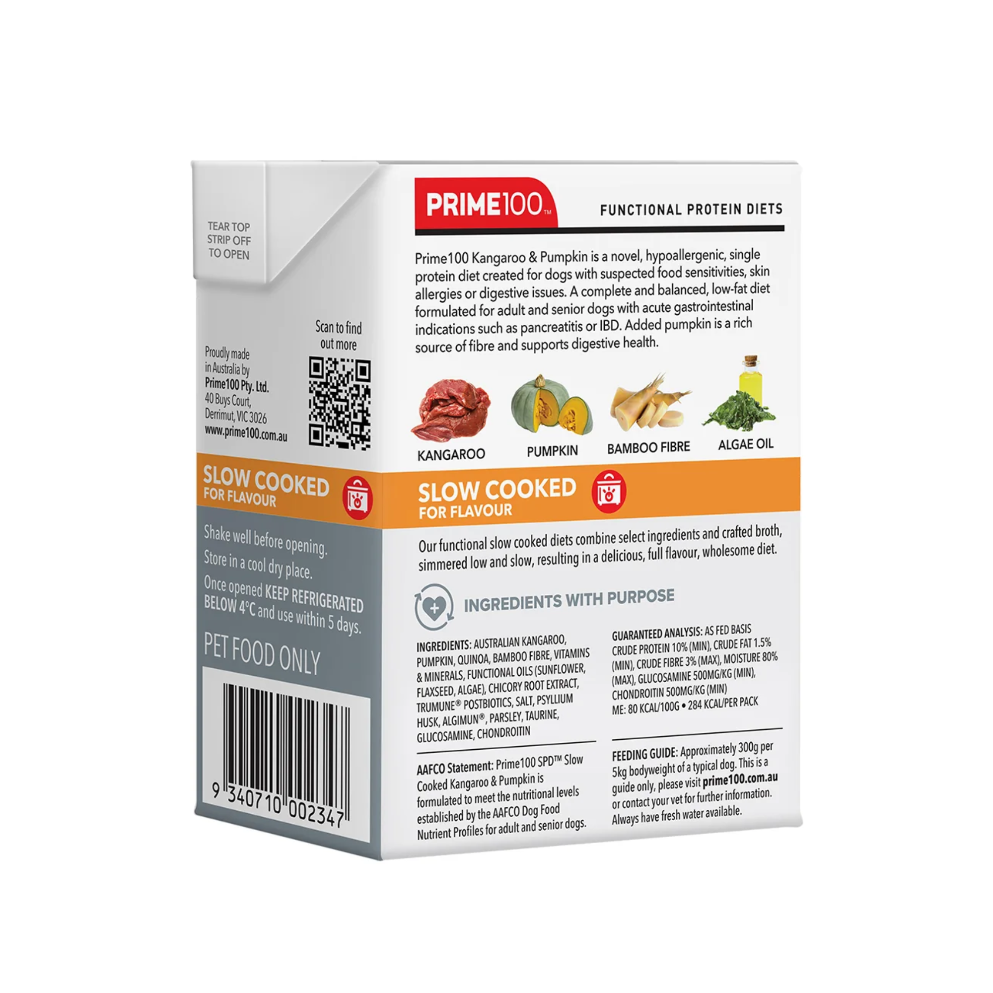 Prime100 SPD Dog Wet Food Slow Cooked Kangaroo & Pumpkin 354g x 12