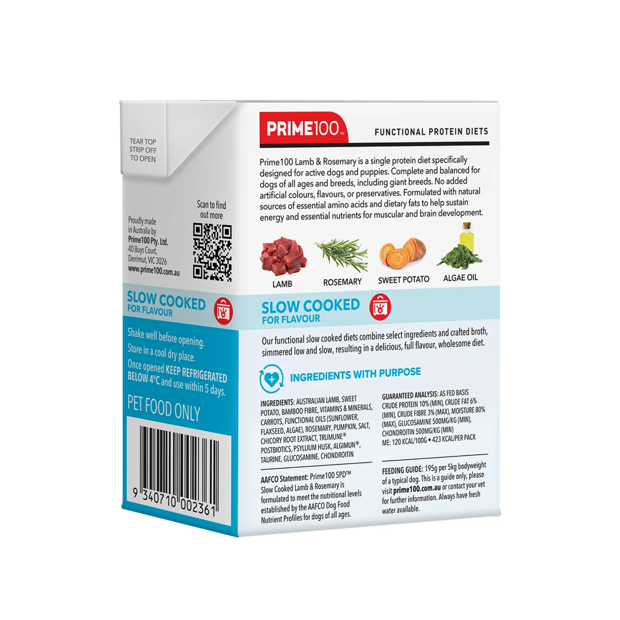 Prime100 SPD Dog Wet Food Slow Cooked Lamb & Rosemary 354g x 12