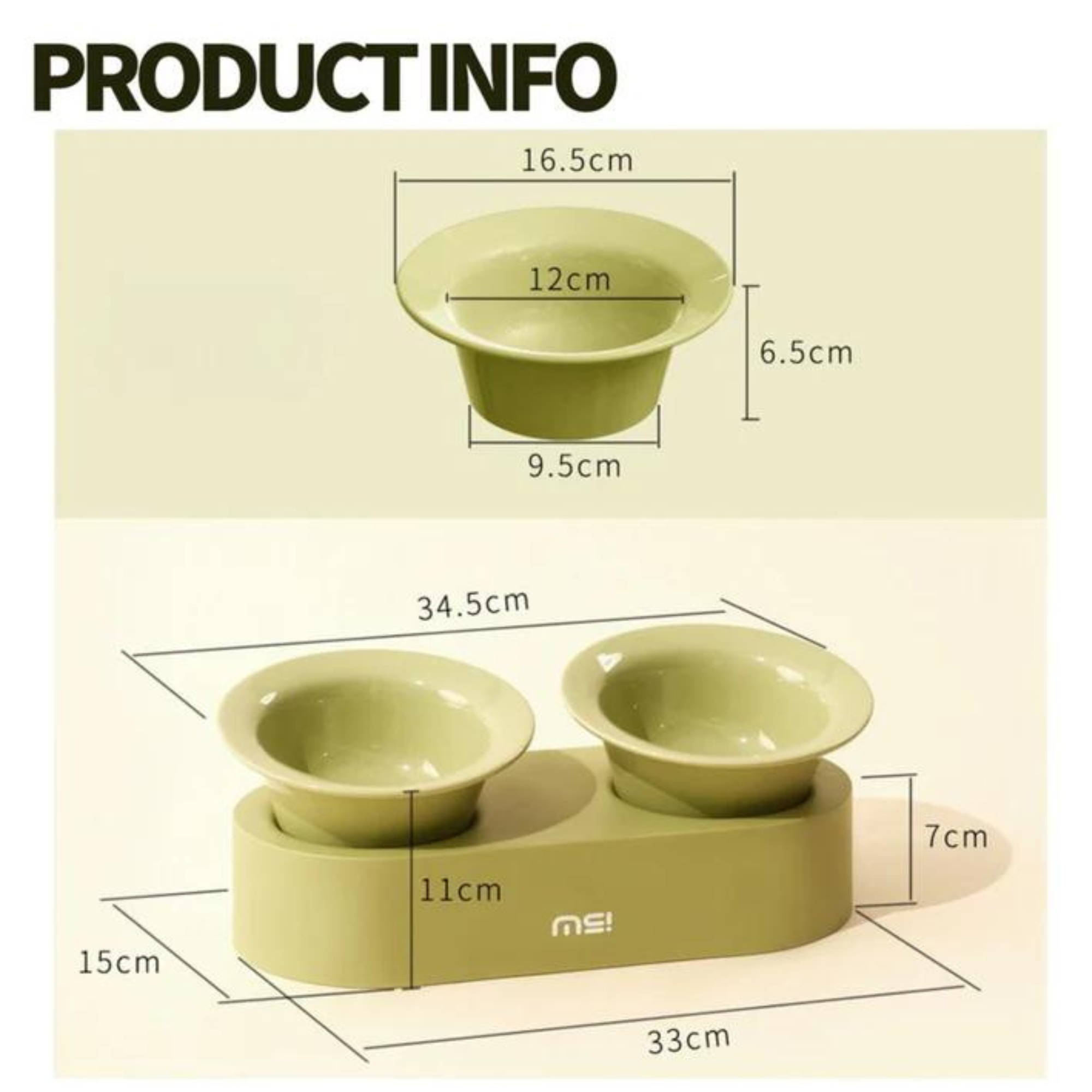 Makesure Jingle 2 in 1 Ceramic Pet Bowl Green