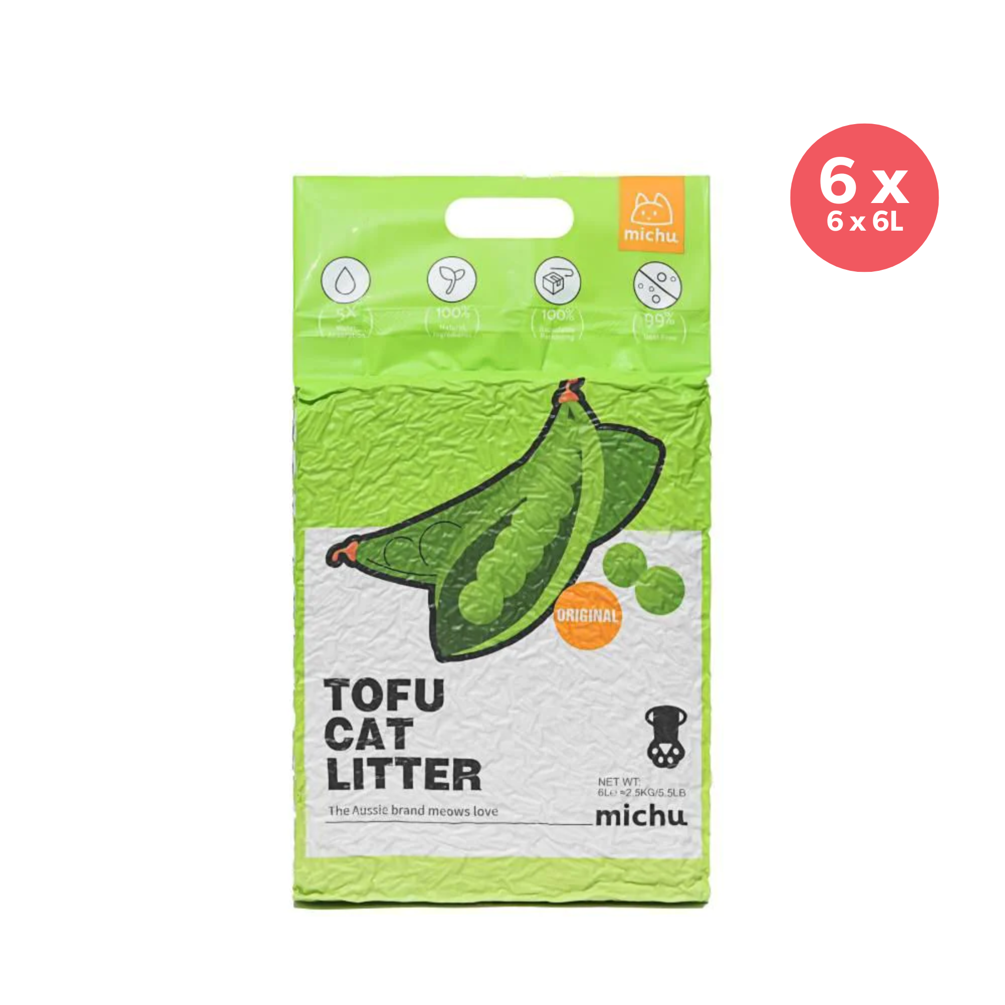 Michu Natural Clumping Tofu Cat Litter Original 6L