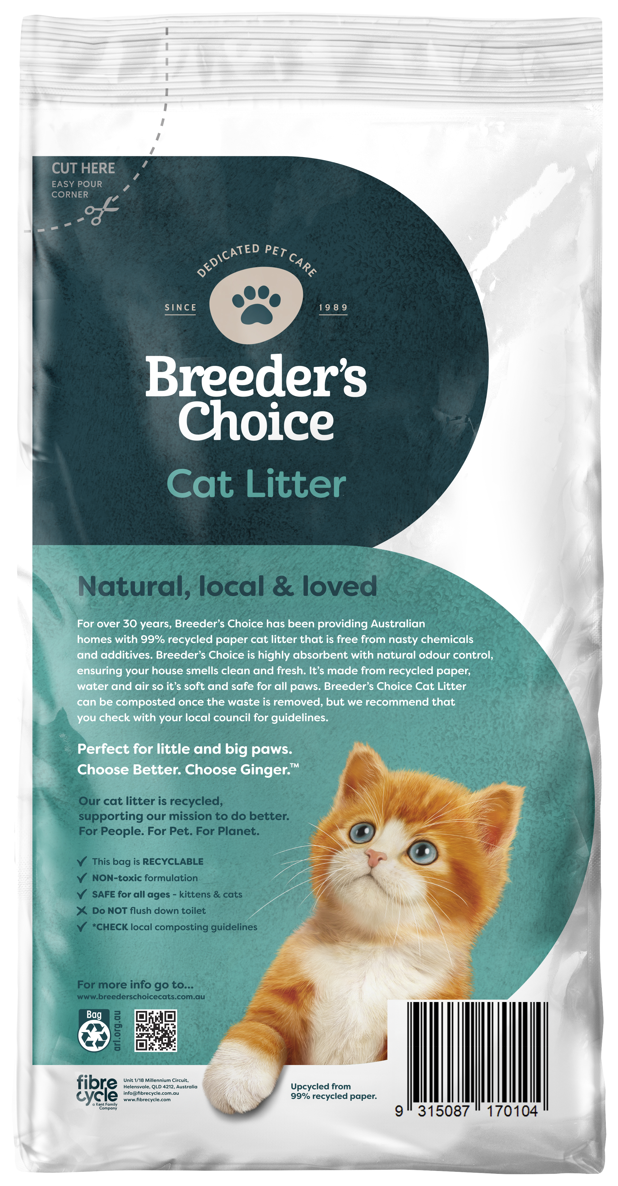 Breeders Choice Recycled Paper Cat Litter 30L