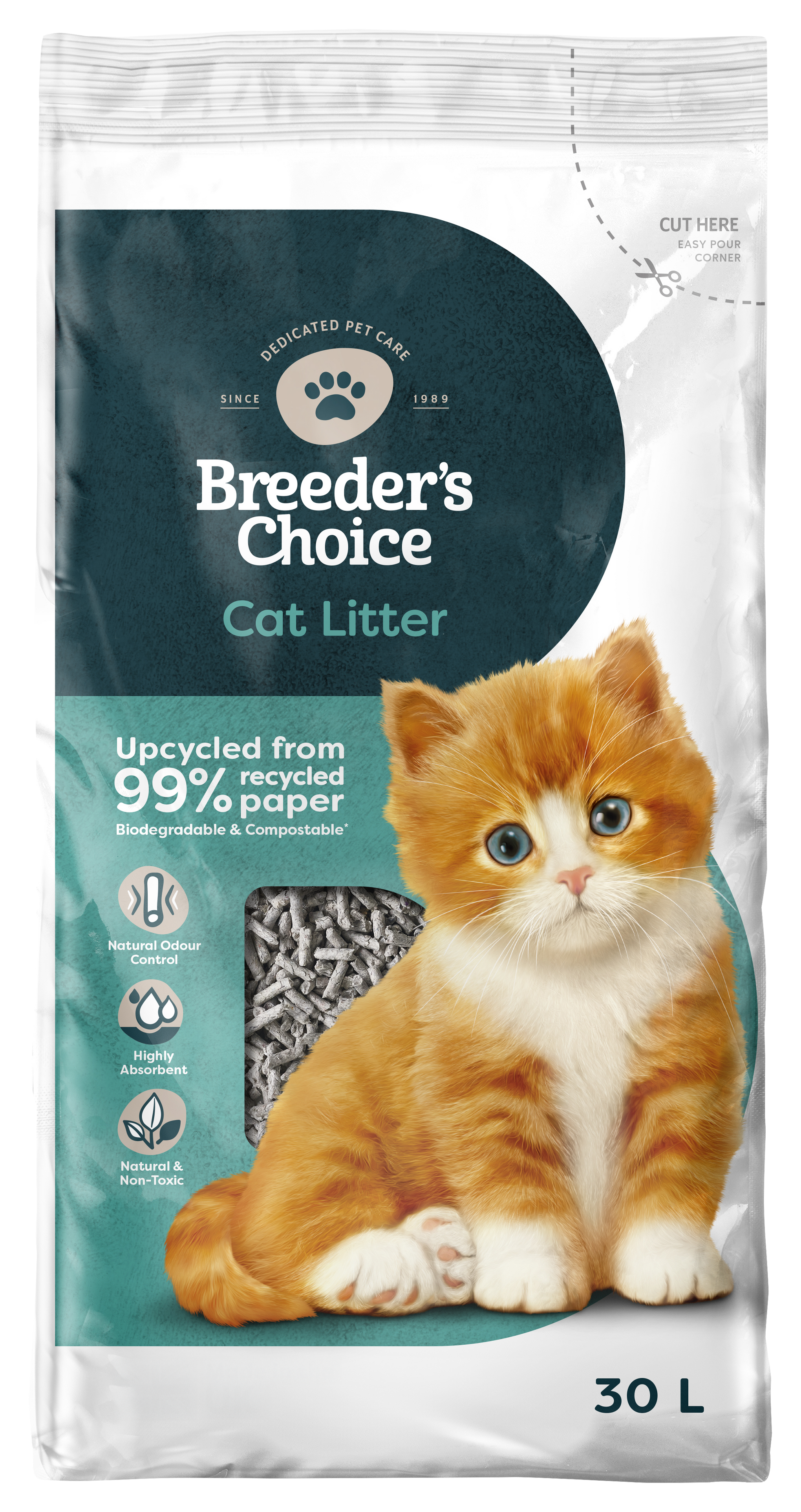 Breeders Choice Recycled Paper Cat Litter 30L