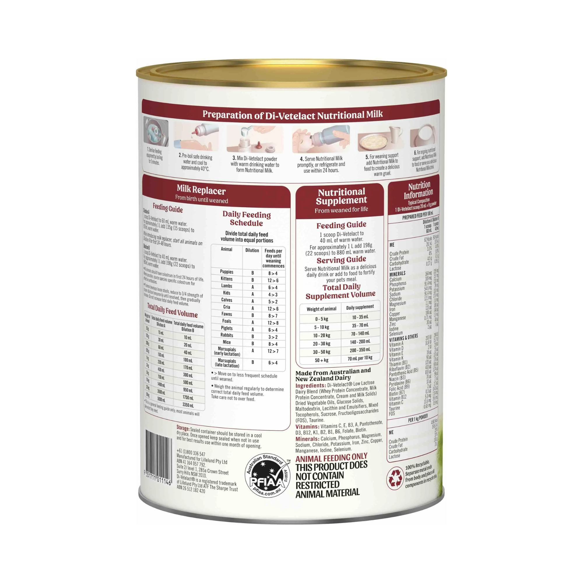 Di-Vetelact Milk Supplement for Animals