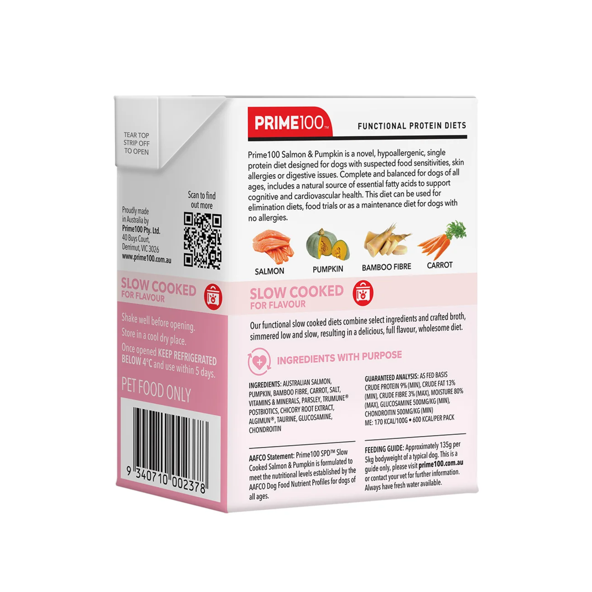 Prime100 SPD Dog Wet Food Slow Cooked Salmon & Pumpkin 354g x 12