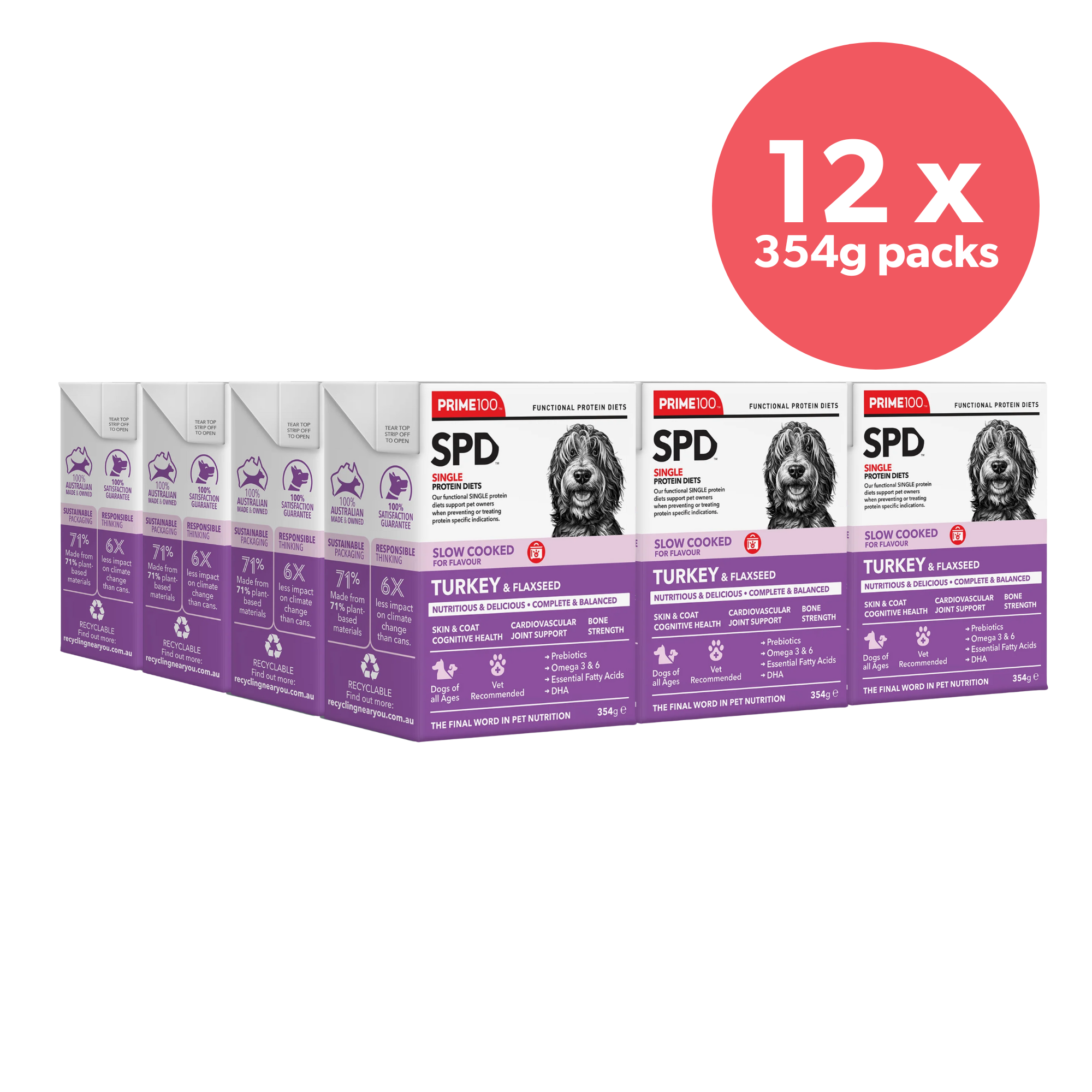 Prime100 SPD Dog Wet Food Slow Cooked Turkey & Flaxseed 354g