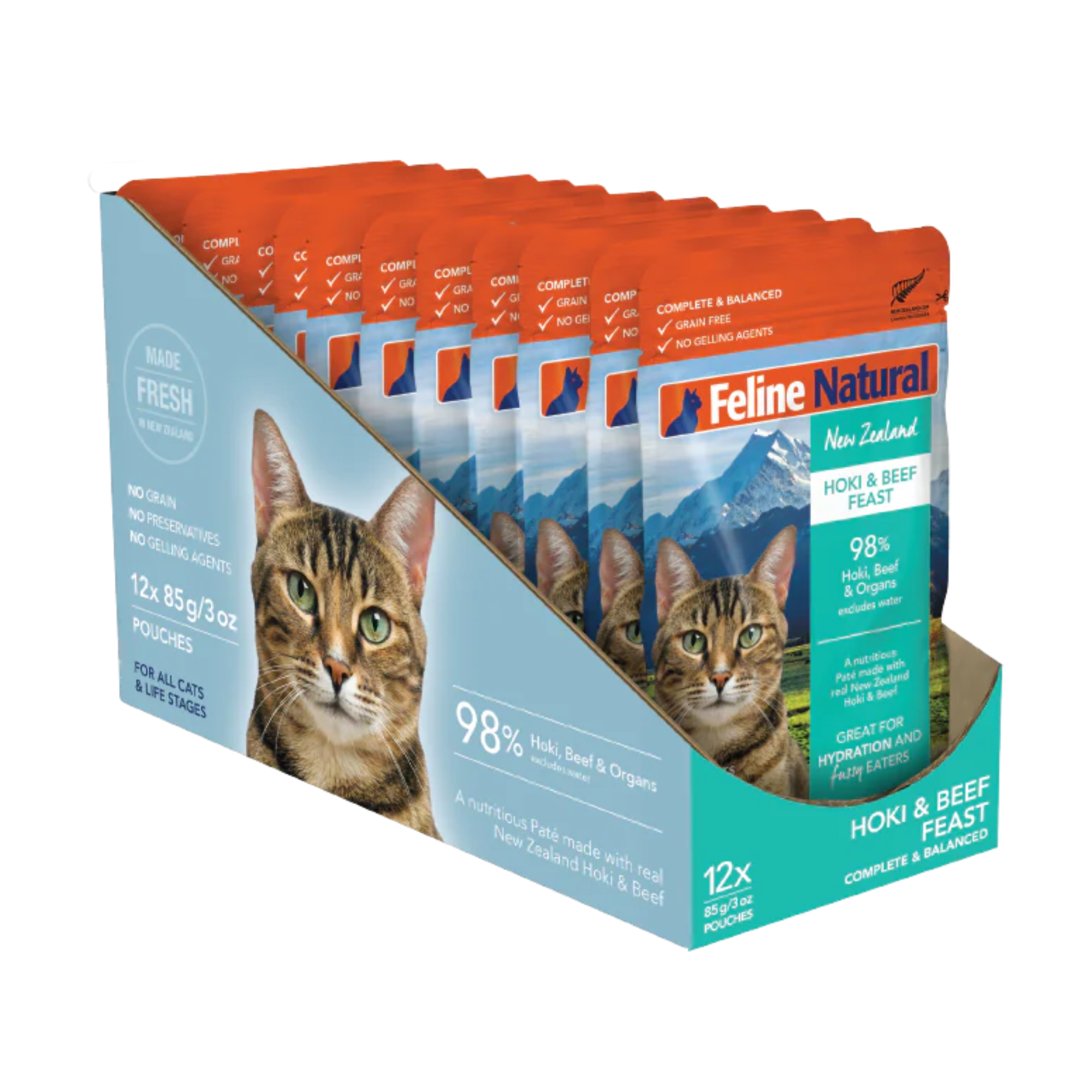 Feline Natural Grain Free Pouches Hoki & Beef Feast 85g x 12