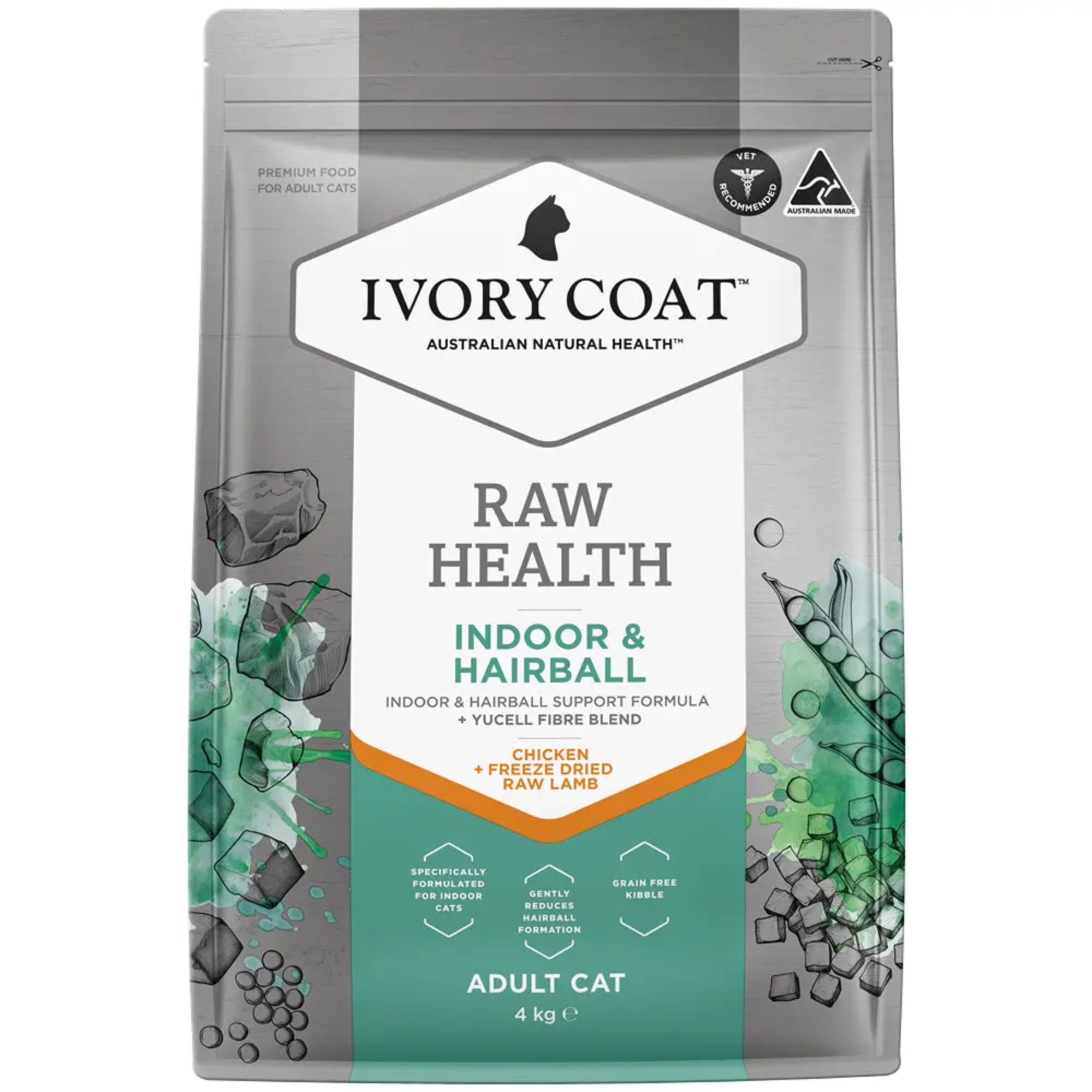 Ivory Coat Raw Health Cat Indoor & Hairball Chicken and Freeze Dried Lamb Dry Cat Food