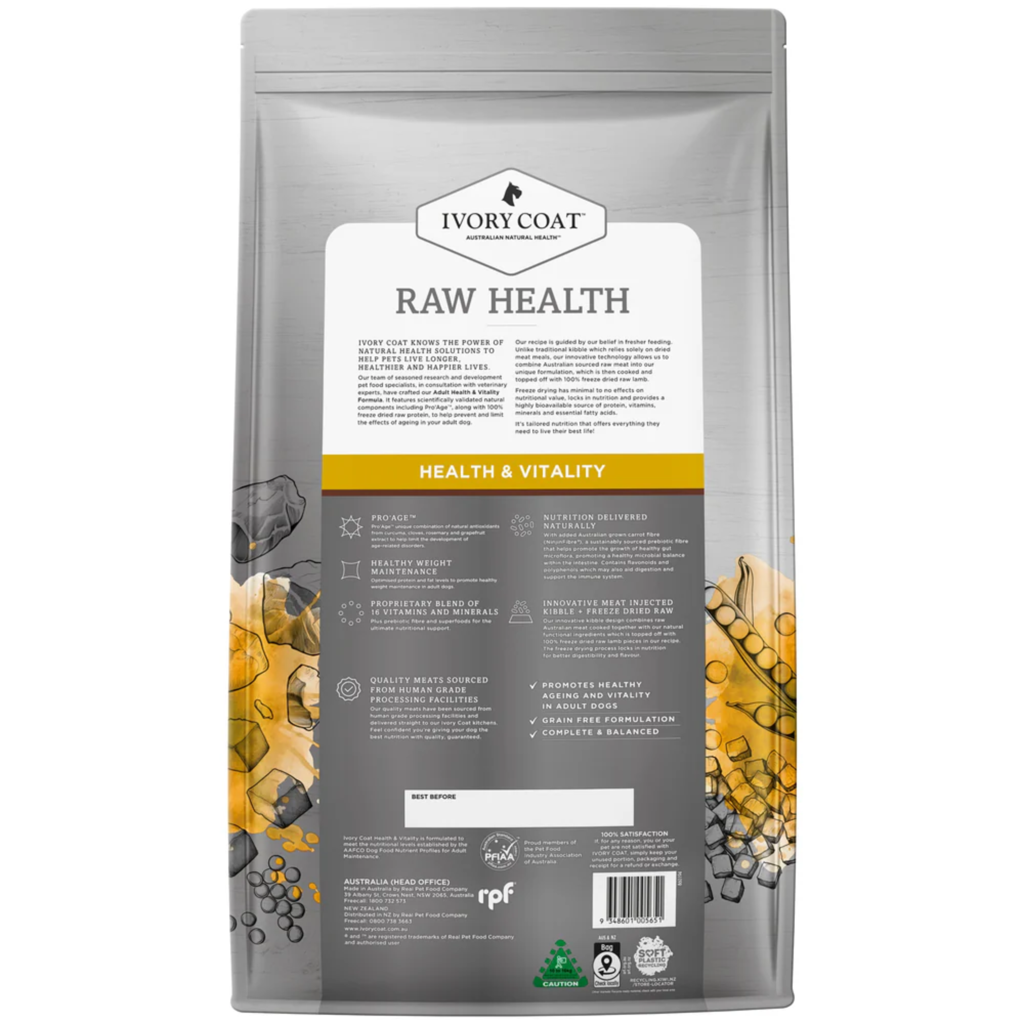 Ivory Coat Raw Health Dog Health & Vitality Kangaroo and Freeze Dried Lamb Dry Dog Food