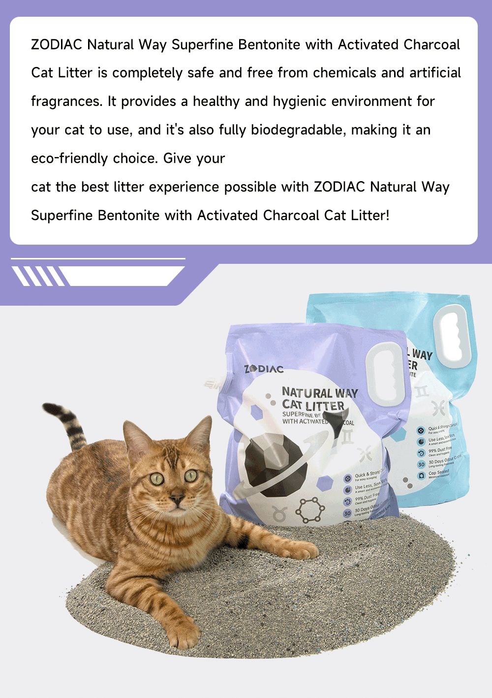 ZODIAC Natural Way Superfine Bentonite With Activated Charcoal Cat Litter 4.5Kg x 2