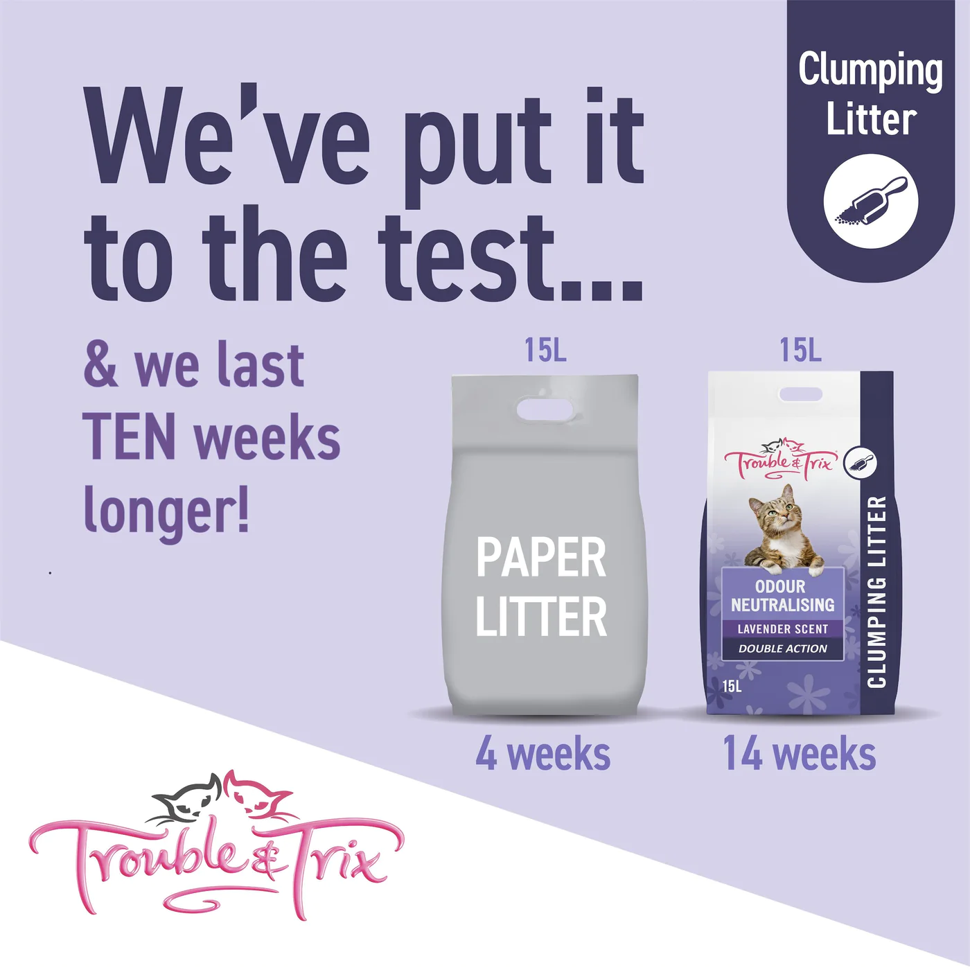 Trouble and Trix Odour Neutralising Lavender Clumping Cat Litter 15L