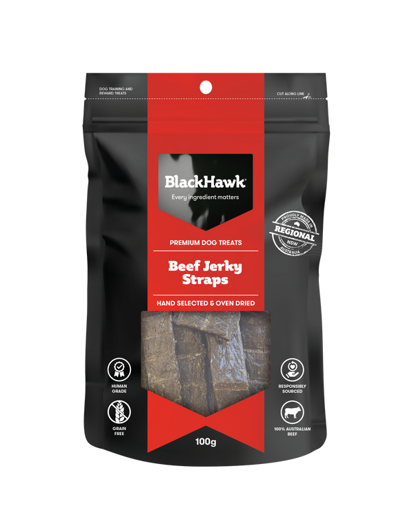 Black Hawk Beef Jerky Straps Dog Treats 100g