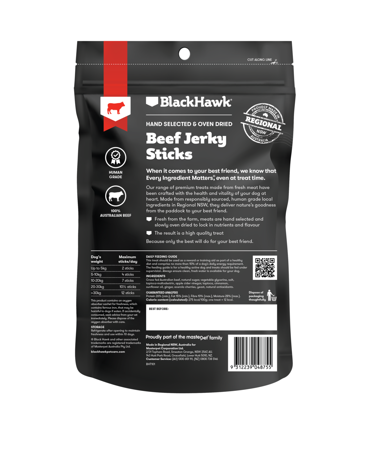 Black Hawk Beef Jerky Sticks Dog Treats 100g