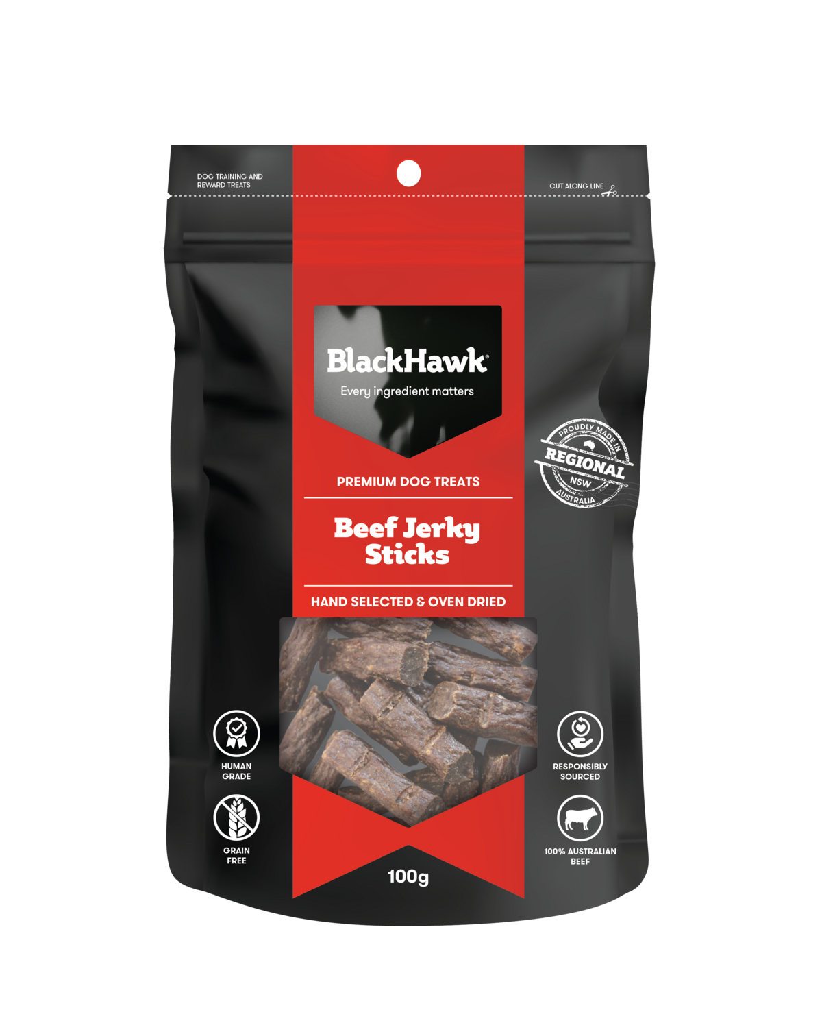 Black Hawk Beef Jerky Sticks Dog Treats 100g