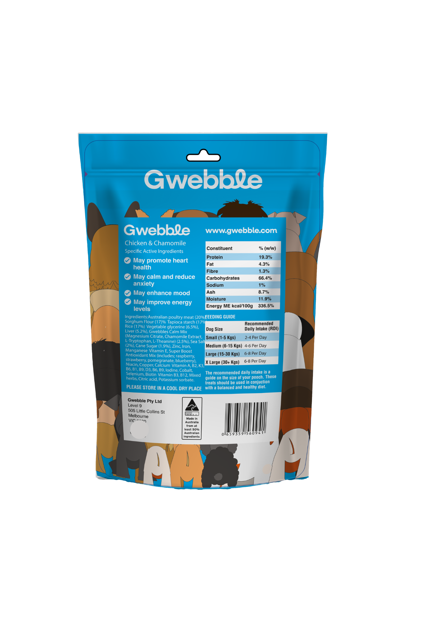 Gwebble Dog Treats Calm Chicken & Chamomile 140g