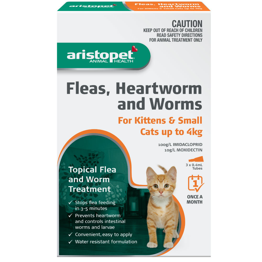 Aristopet Spot On Fleas, Heartworm and Worms For Cats and Small Cats Up To 4kg